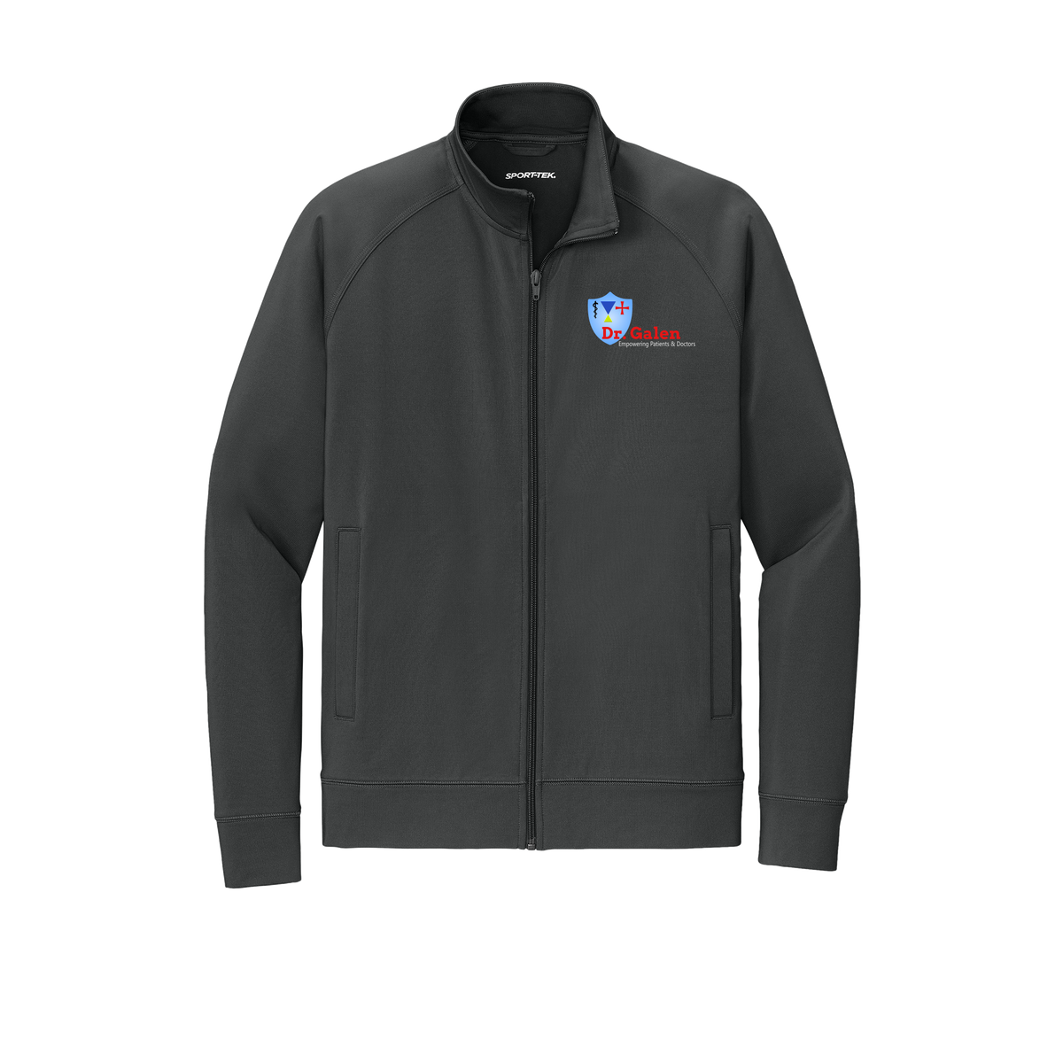 drgalen-sport-tek-mens-cadet-jacket-embroidery-leftchest-ST857-charcoalgrey-flat-front