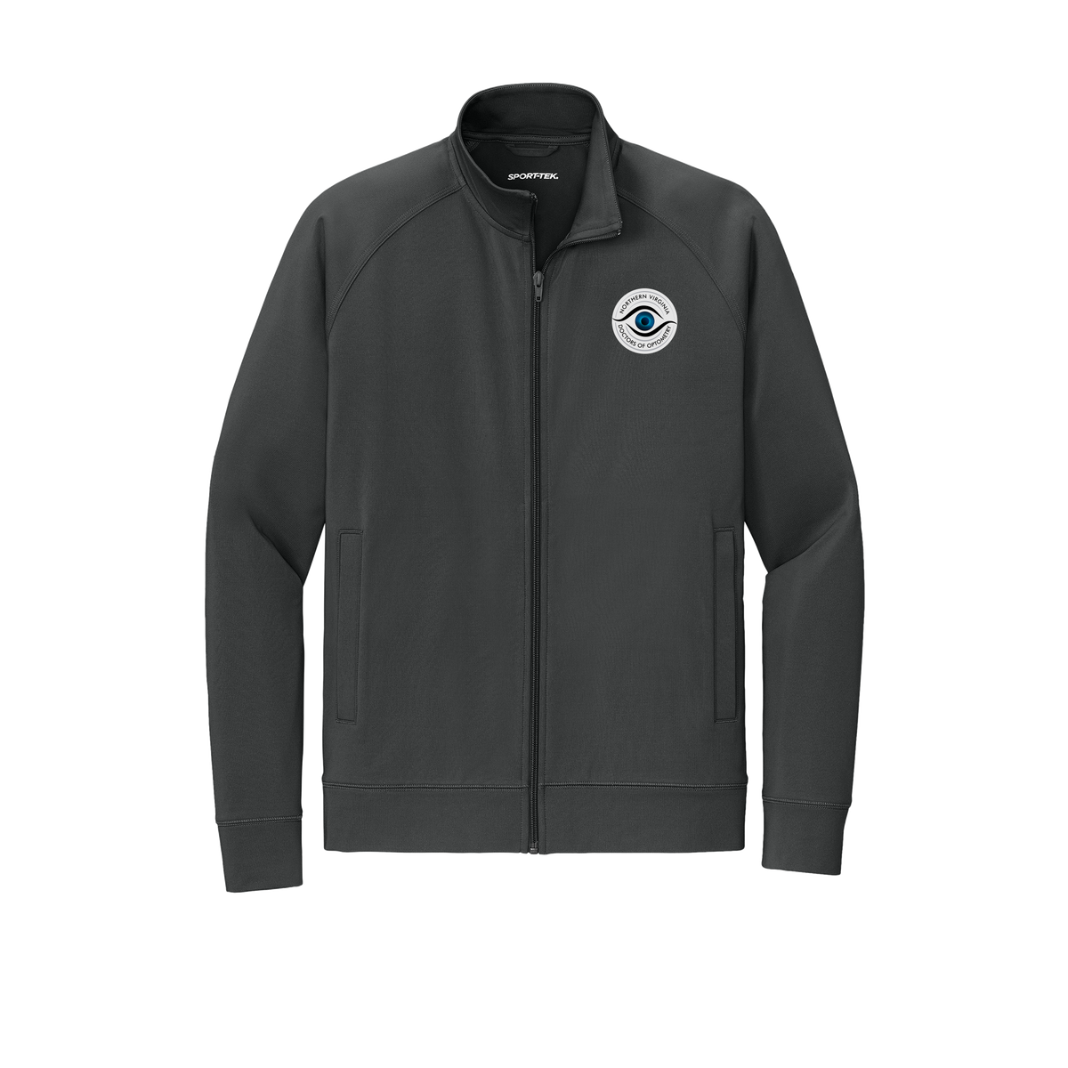 novaeyedocs-sport-tek-mens-cadet-jacket-embroidery-leftchest-ST857-charcoalgrey-flat-front