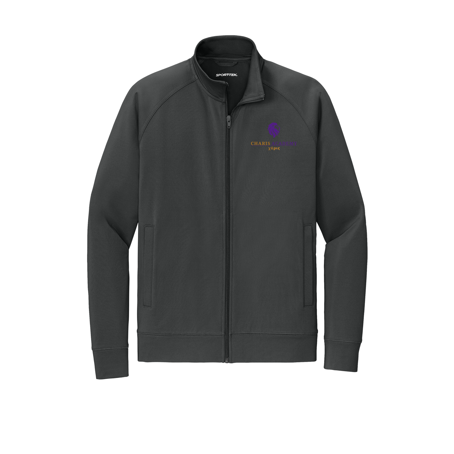 cahazleton-sport-tek-mens-cadet-jacket-embroidery-leftchest-ST857-charcoalgrey-flat-front