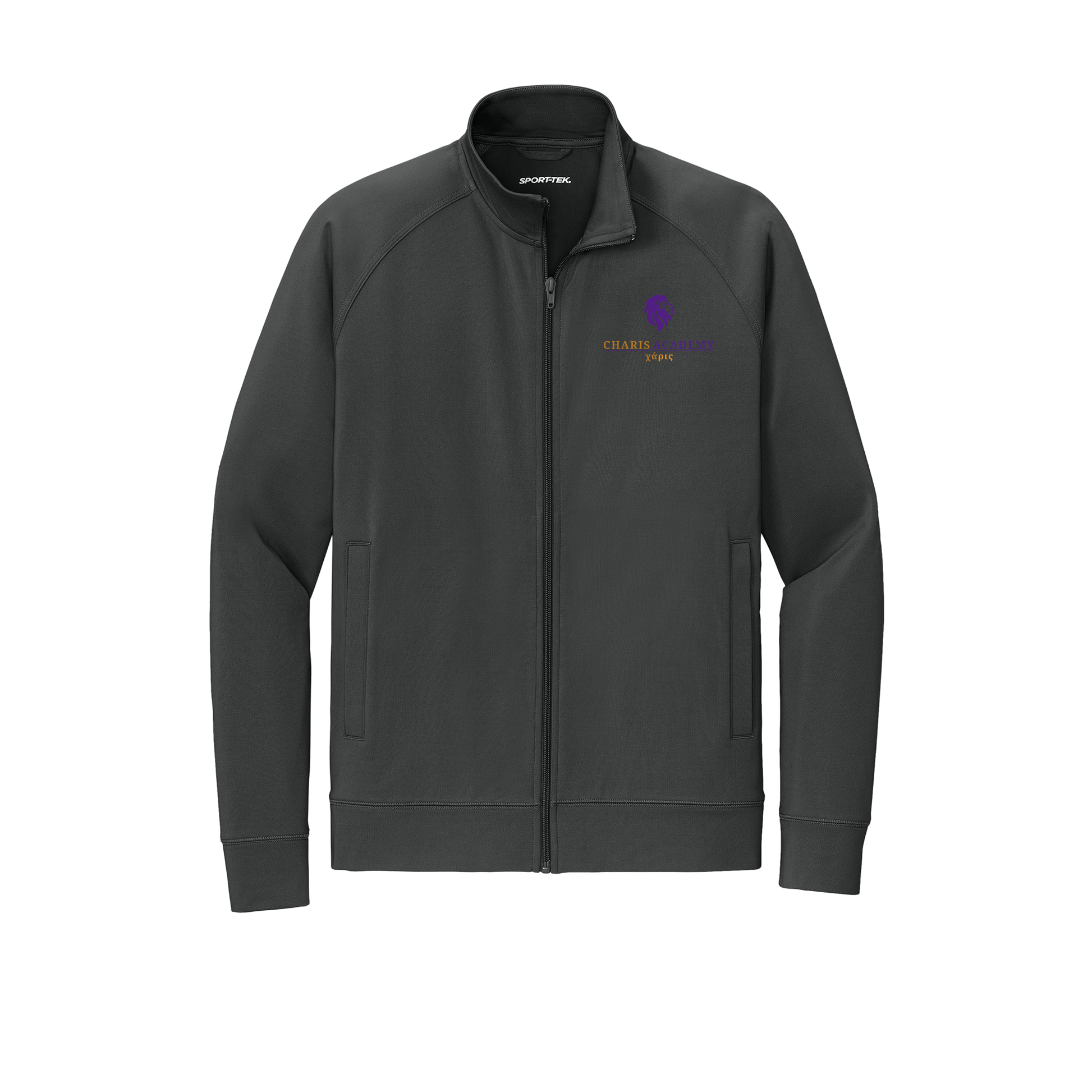 cahazleton-sport-tek-mens-cadet-jacket-embroidery-leftchest-ST857-charcoalgrey-flat-front