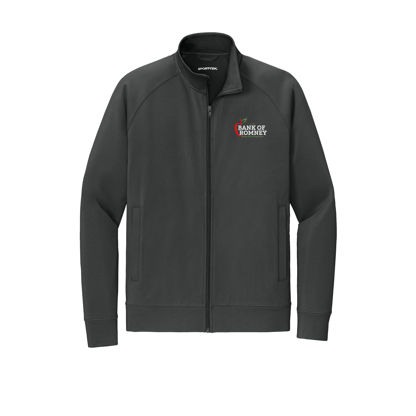 bankofromney-sport-tek-mens-cadet-jacket-embroidery-leftchest-ST857-charcoalgrey-flat-front