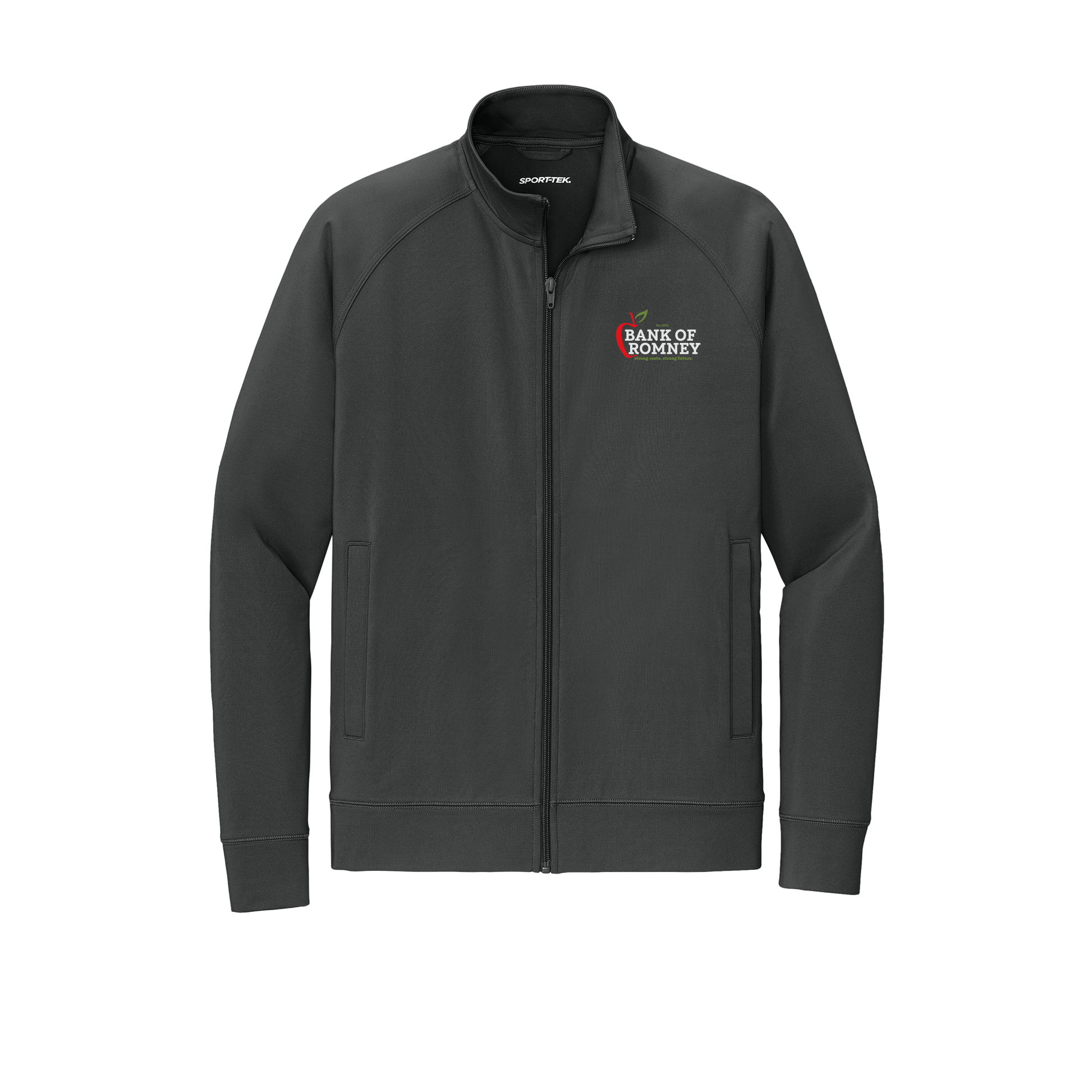 bankofromney-sport-tek-mens-cadet-jacket-embroidery-leftchest-ST857-charcoalgrey-flat-front