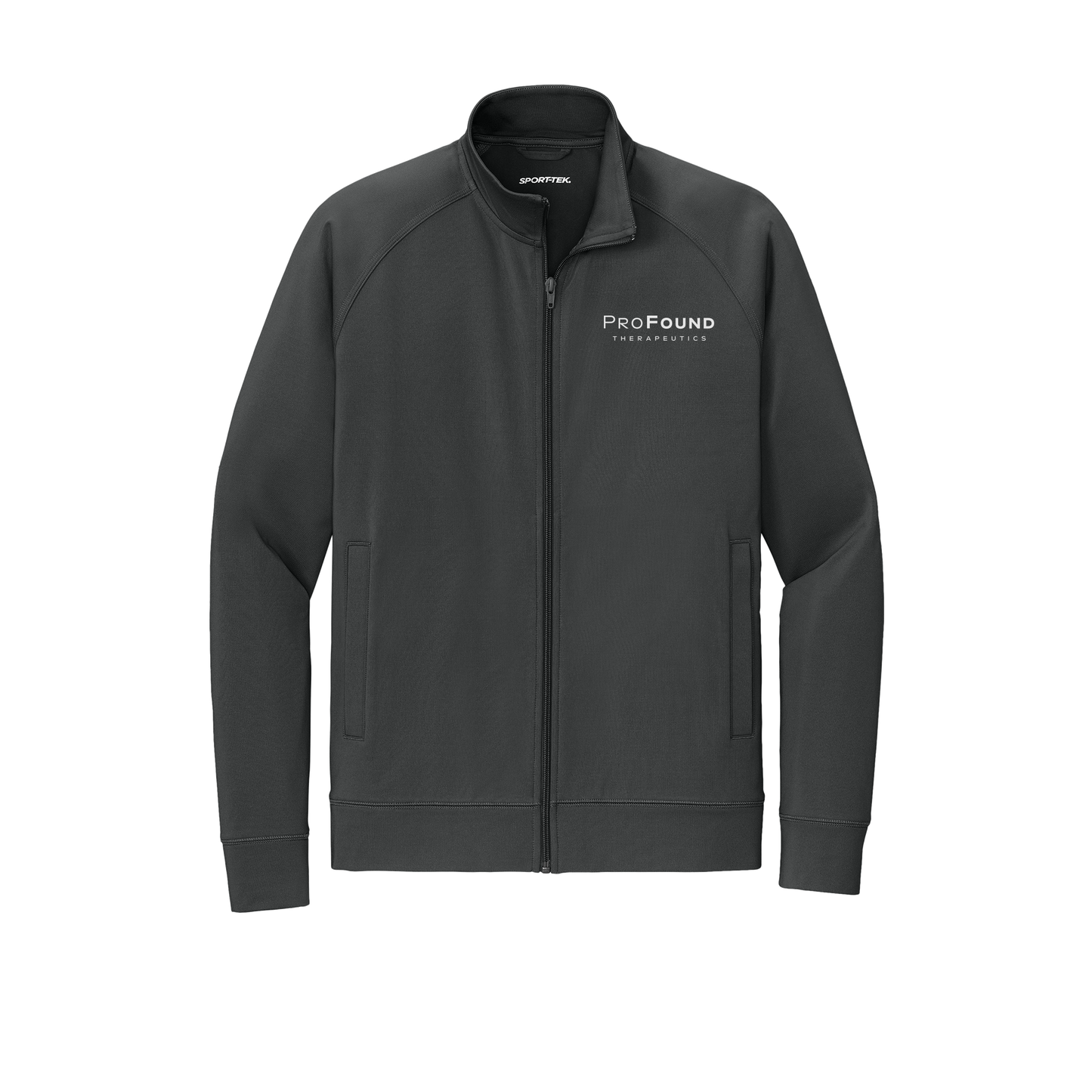 profoundtx-sport-tek-mens-cadet-jacket-embroidery-leftchest-ST857-charcoalgrey-flat-front