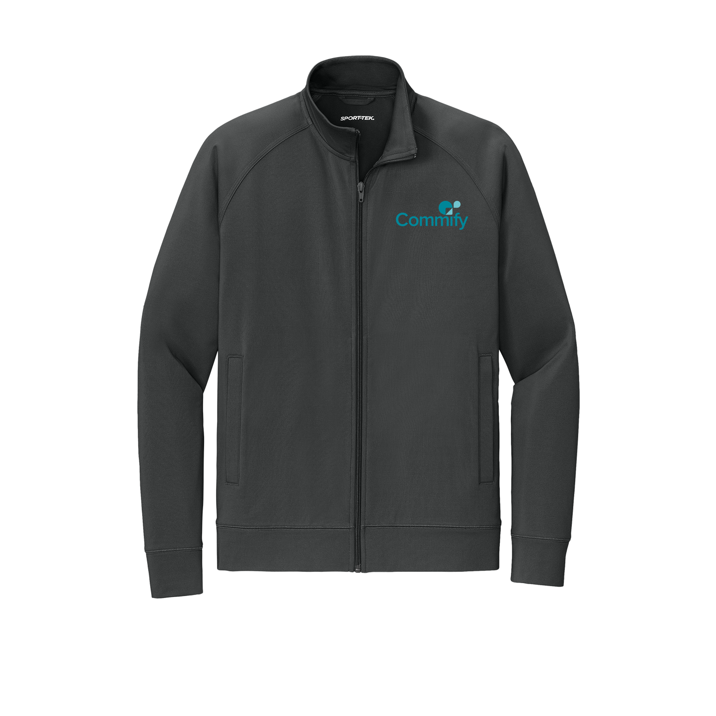 commify-sport-tek-mens-cadet-jacket-embroidery-leftchest-ST857-charcoalgrey-flat-front