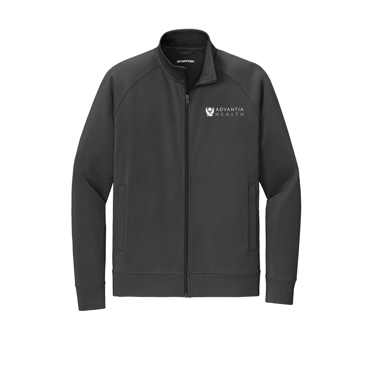 advantiahealth-sport-tek-mens-cadet-jacket-embroidery-leftchest-ST857-charcoalgrey-flat-front