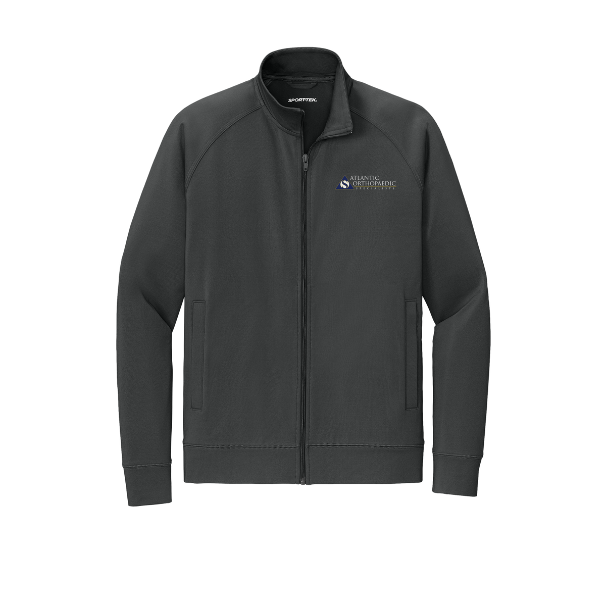 atlanticortho-sport-tek-mens-cadet-jacket-embroidery-leftchest-ST857-charcoalgrey-flat-front