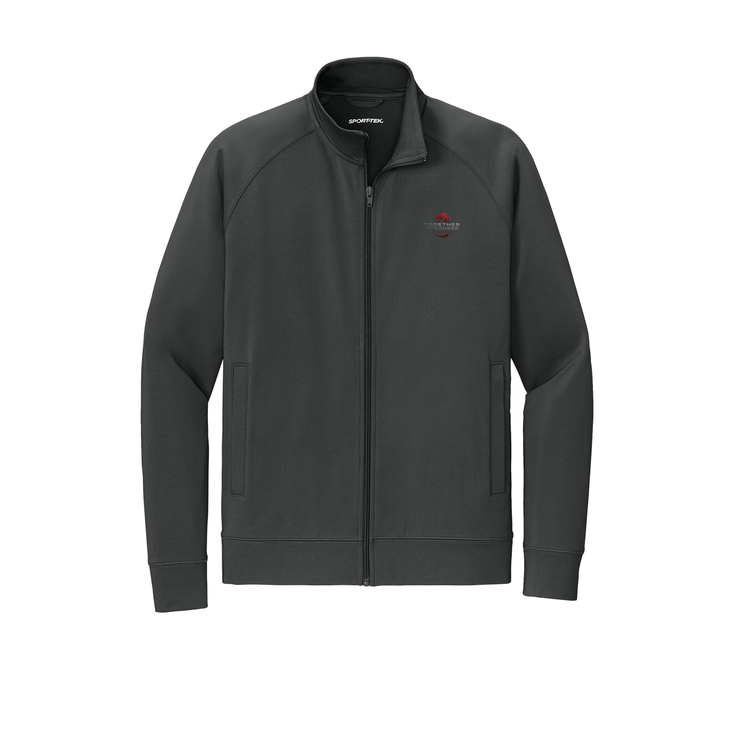 togetherstrongerfitness-sport-tek-mens-cadet-jacket-embroidery-leftchest-ST857-charcoalgrey-flat-front