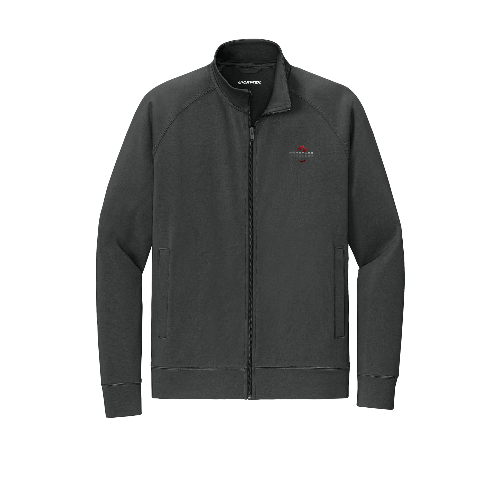 togetherstrongerfitness-sport-tek-mens-cadet-jacket-embroidery-leftchest-ST857-charcoalgrey-flat-front