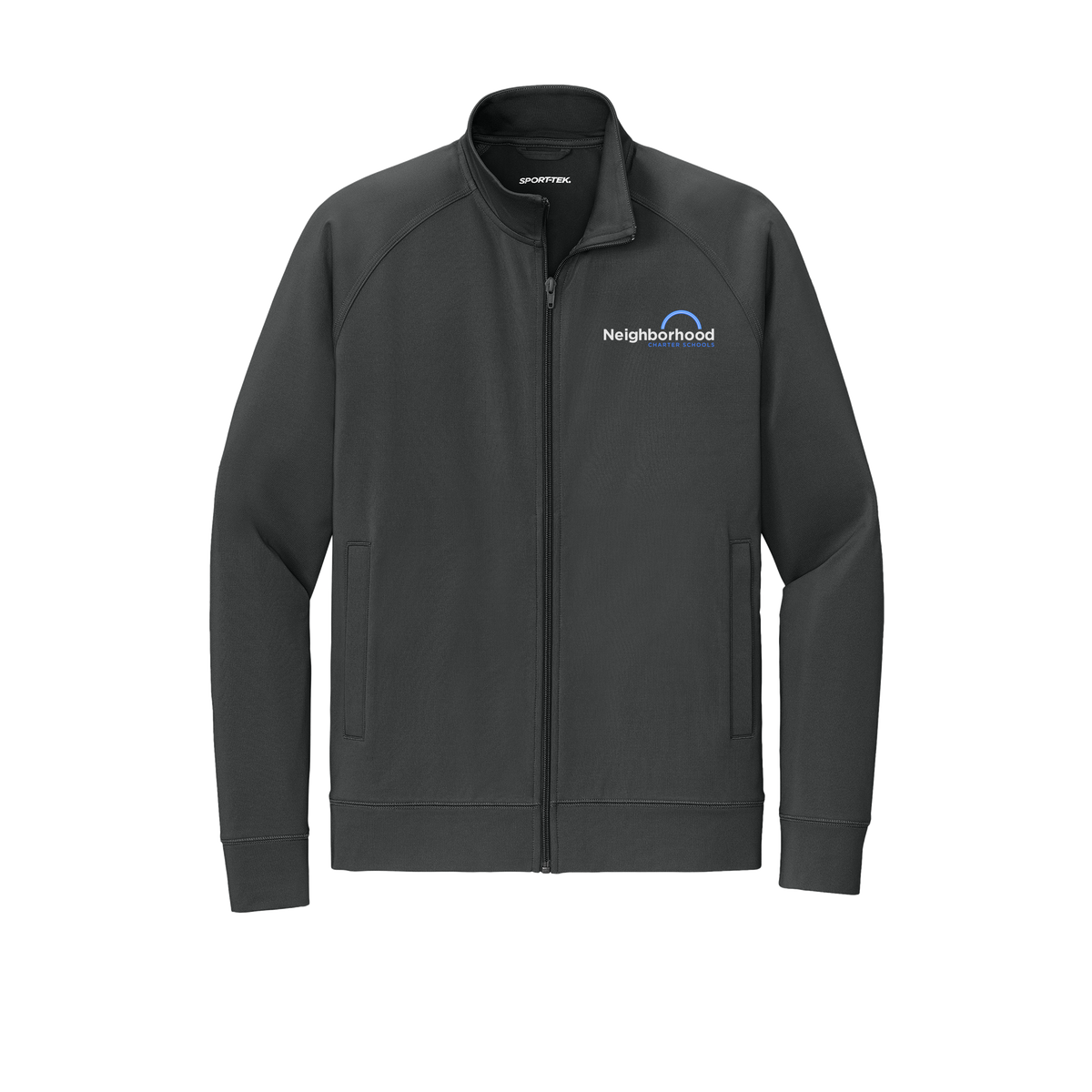 ncschools-sport-tek-mens-cadet-jacket-embroidery-leftchest-ST857-charcoalgrey-flat-front