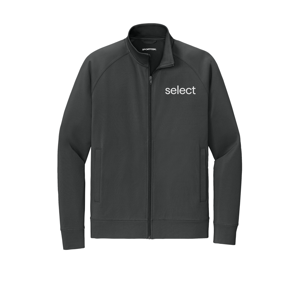 meetselect-sport-tek-mens-cadet-jacket-embroidery-leftchest-ST857-charcoalgrey-flat-front
