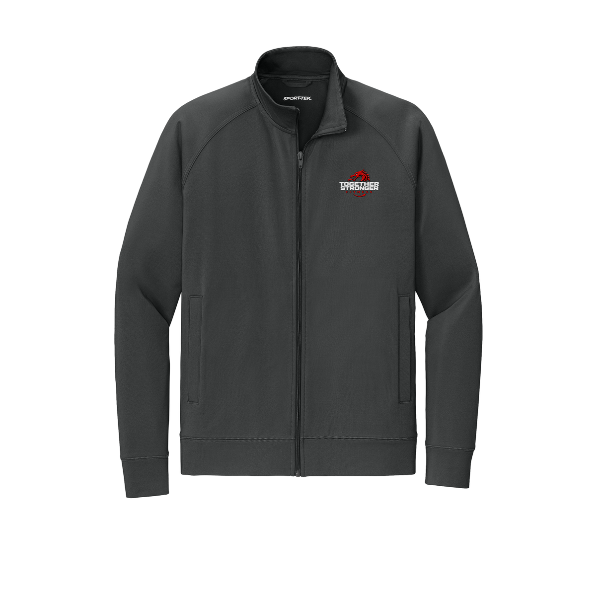 togetherstrongerfitness-sport-tek-mens-cadet-jacket-embroidery-leftchest-ST857-charcoalgrey-flat-front