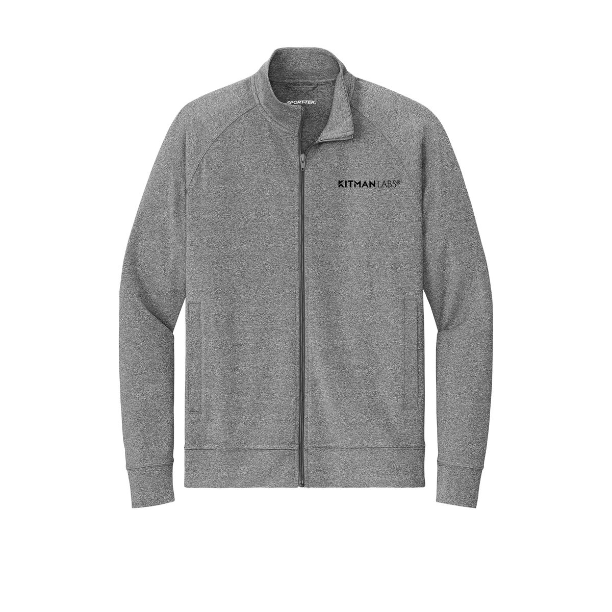 kitmanlabs-sport-tek-mens-cadet-jacket-embroidery-leftchest-ST857-charcoalgreyheather-flat-front