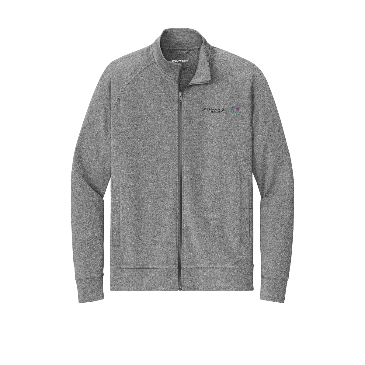 delcharco-sport-tek-mens-cadet-jacket-embroidery-leftchest-ST857-charcoalgreyheather-flat-front