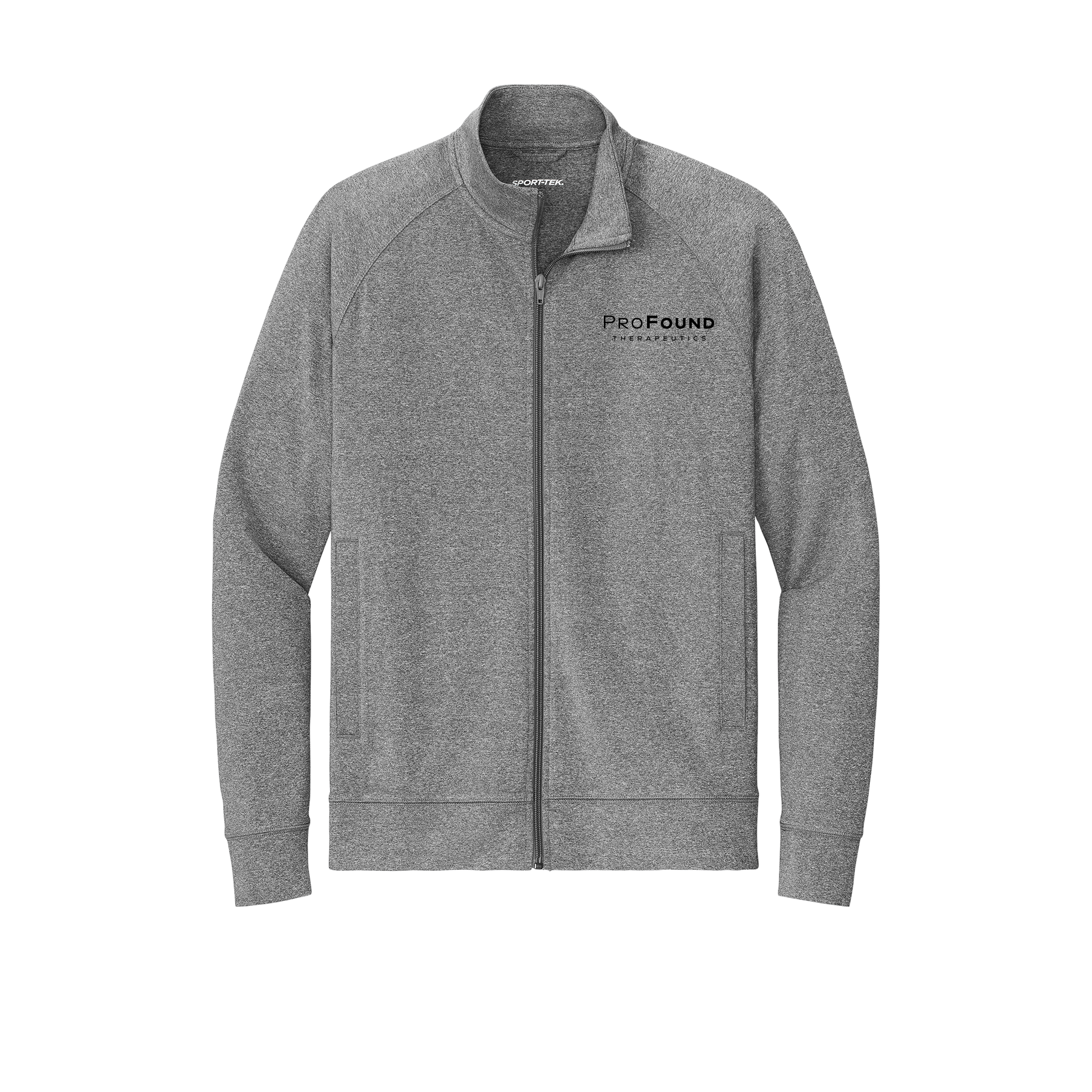 profoundtx-sport-tek-mens-cadet-jacket-embroidery-leftchest-ST857-charcoalgreyheather-flat-front