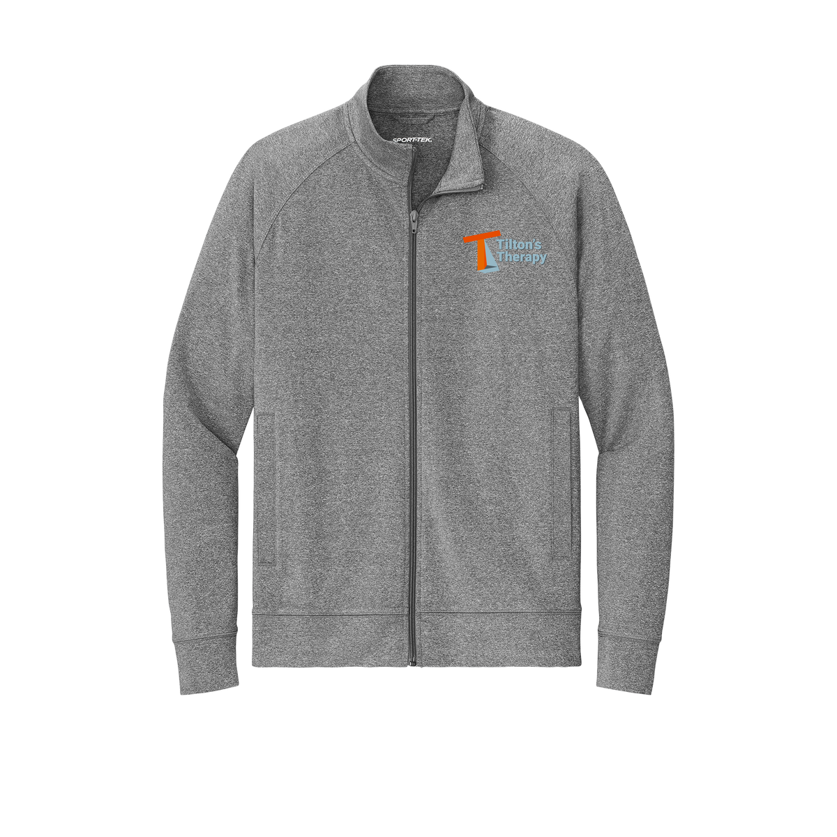 tiltonstherapy-sport-tek-mens-cadet-jacket-embroidery-leftchest-ST857-charcoalgreyheather-flat-front