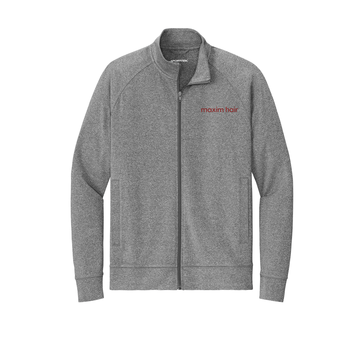 maximhairrestoration-sport-tek-mens-cadet-jacket-embroidery-leftchest-ST857-charcoalgreyheather-flat-front