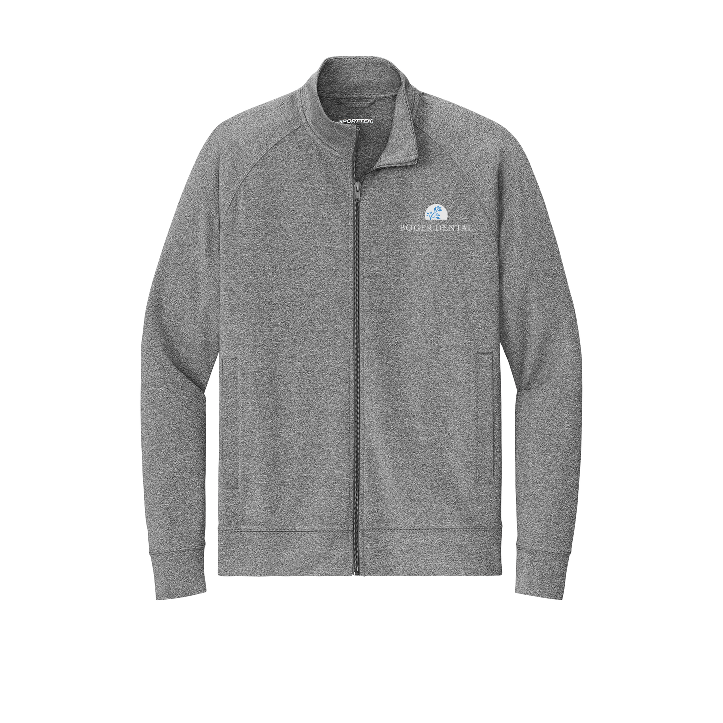 boger-dental-sport-tek-mens-cadet-jacket-embroidery-leftchest-ST857-charcoalgreyheather-flat-front