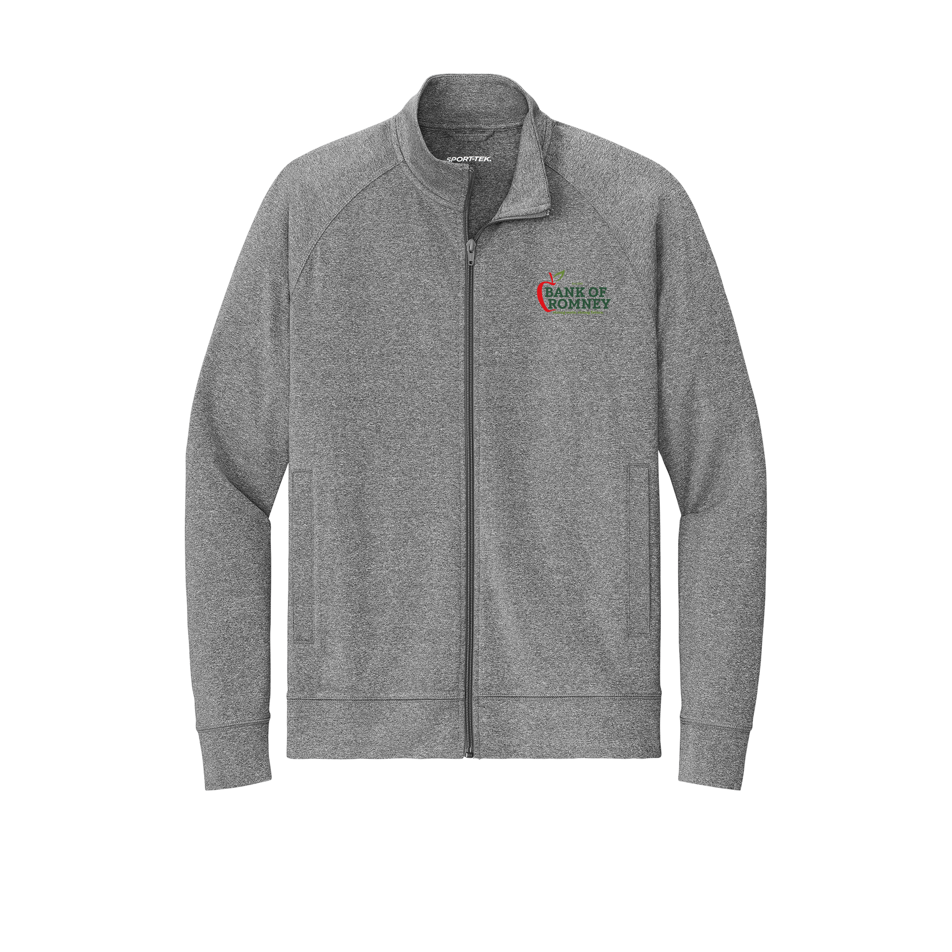 bankofromney-sport-tek-mens-cadet-jacket-embroidery-leftchest-ST857-charcoalgreyheather-flat-front