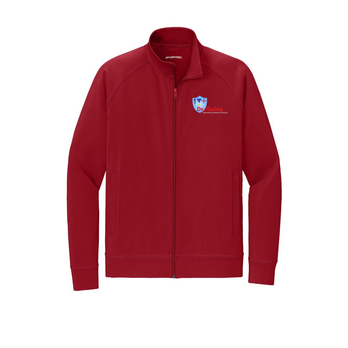 drgalen-sport-tek-mens-cadet-jacket-embroidery-leftchest-ST857-deepred-flat-front