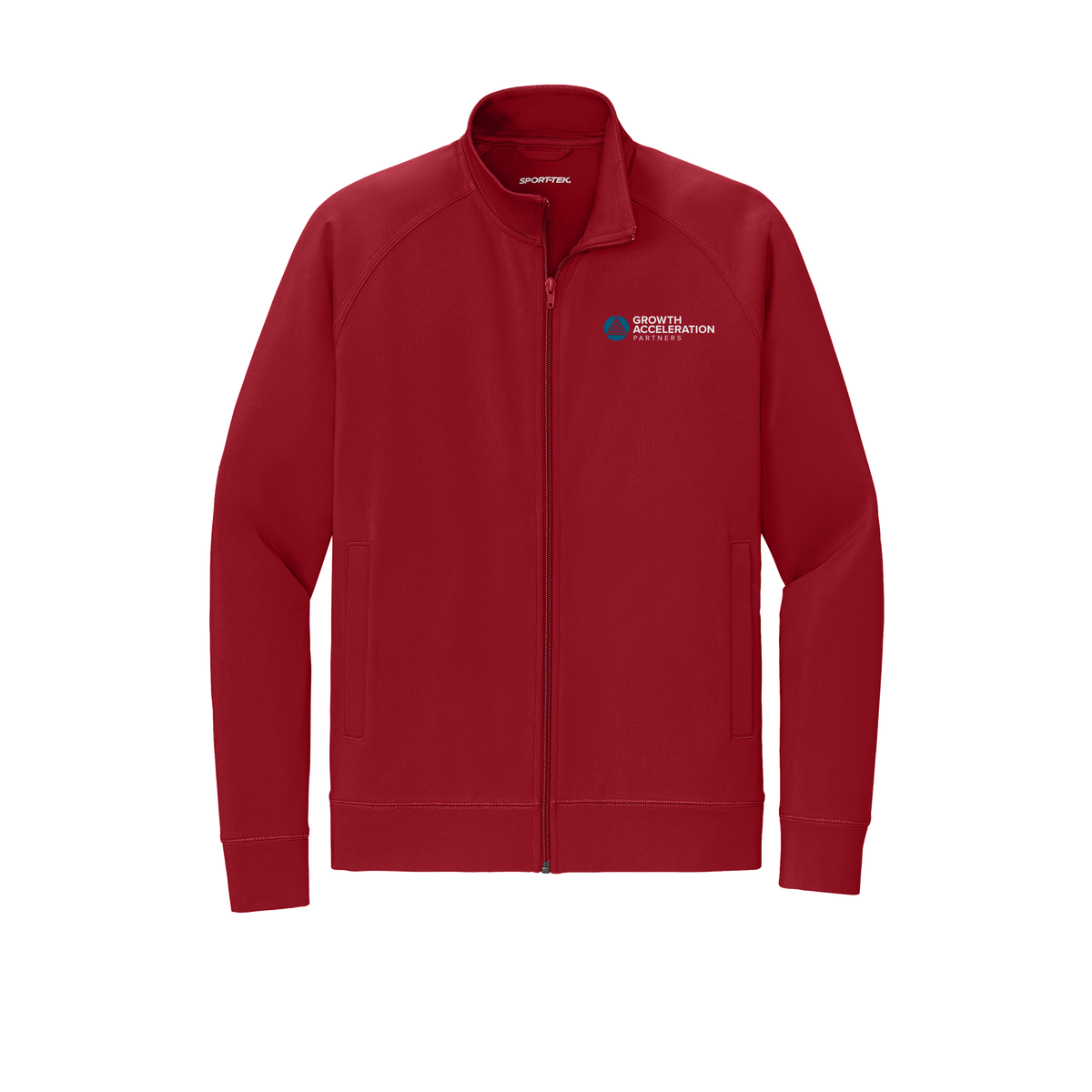 growthaccelerationpartners-sport-tek-mens-cadet-jacket-embroidery-leftchest-ST857-deepred-flat-front