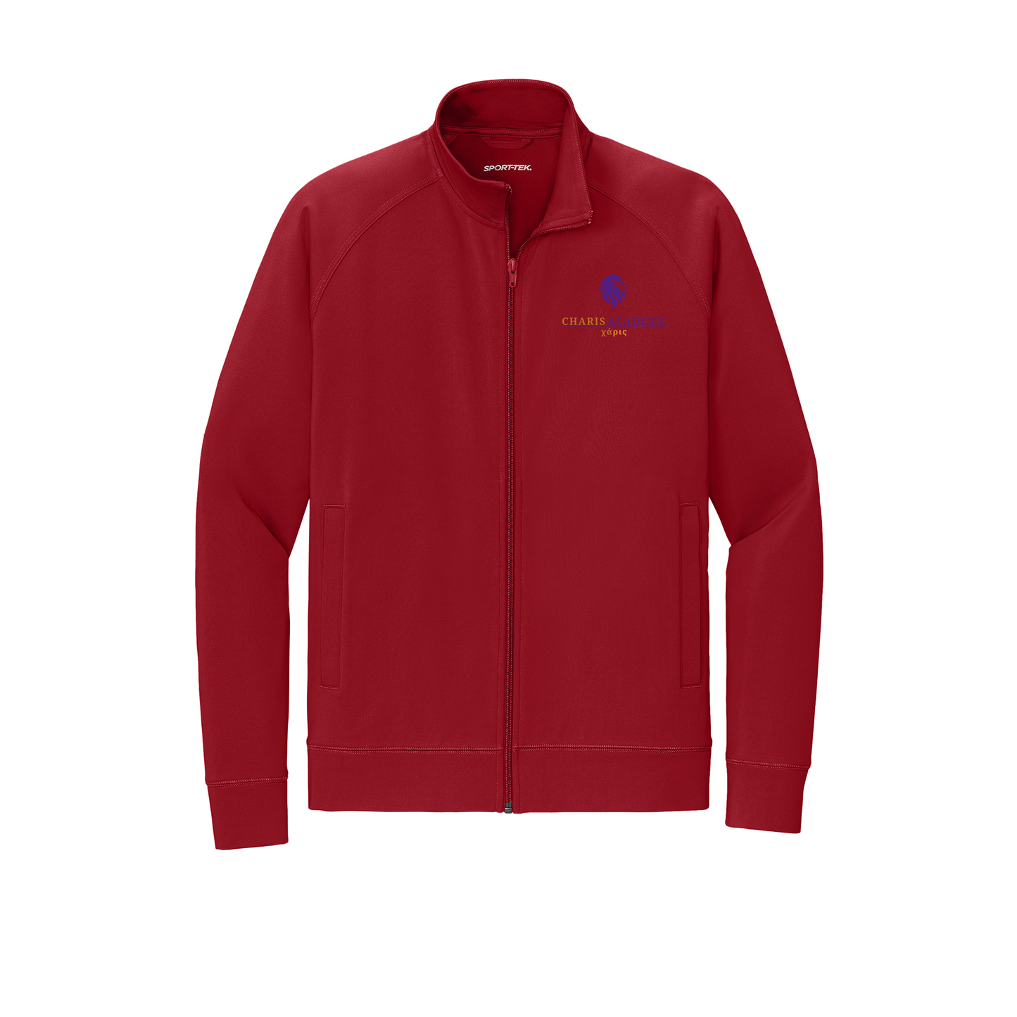 cahazleton-sport-tek-mens-cadet-jacket-embroidery-leftchest-ST857-deepred-flat-front