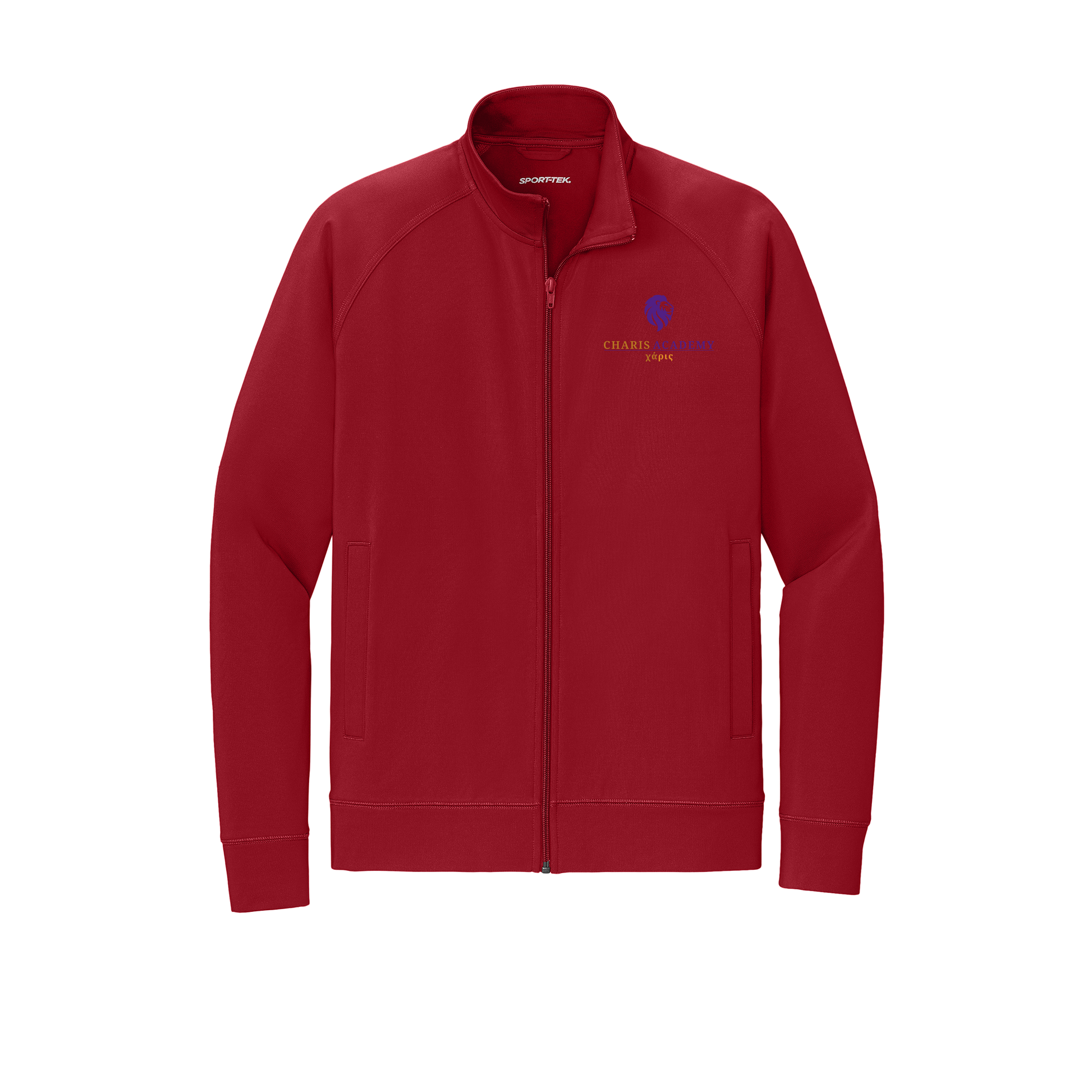 cahazleton-sport-tek-mens-cadet-jacket-embroidery-leftchest-ST857-deepred-flat-front