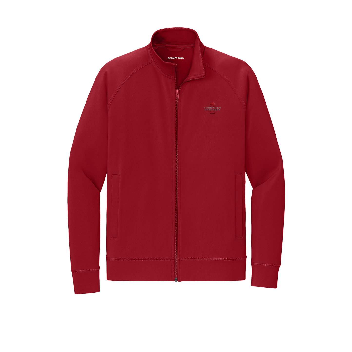 togetherstrongerfitness-sport-tek-mens-cadet-jacket-embroidery-leftchest-ST857-deepred-flat-front