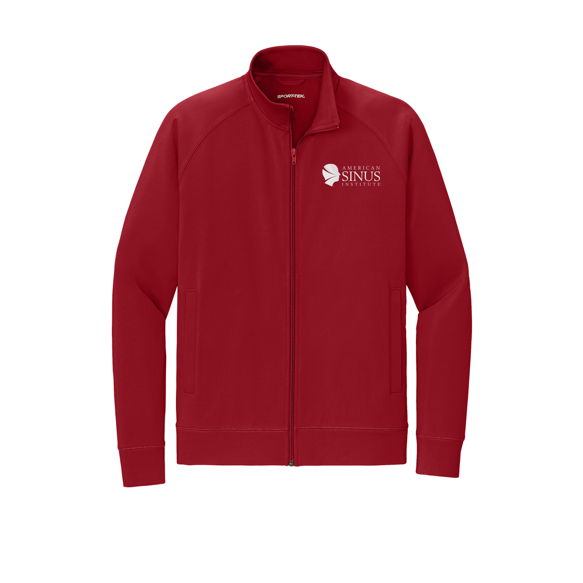 americansinus-sport-tek-mens-cadet-jacket-embroidery-leftchest-ST857-deepred-flat-front