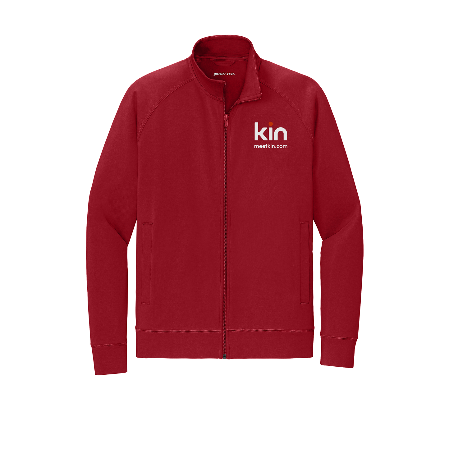 kin-sport-tek-mens-cadet-jacket-embroidery-leftchest-ST857-deepred-flat-front