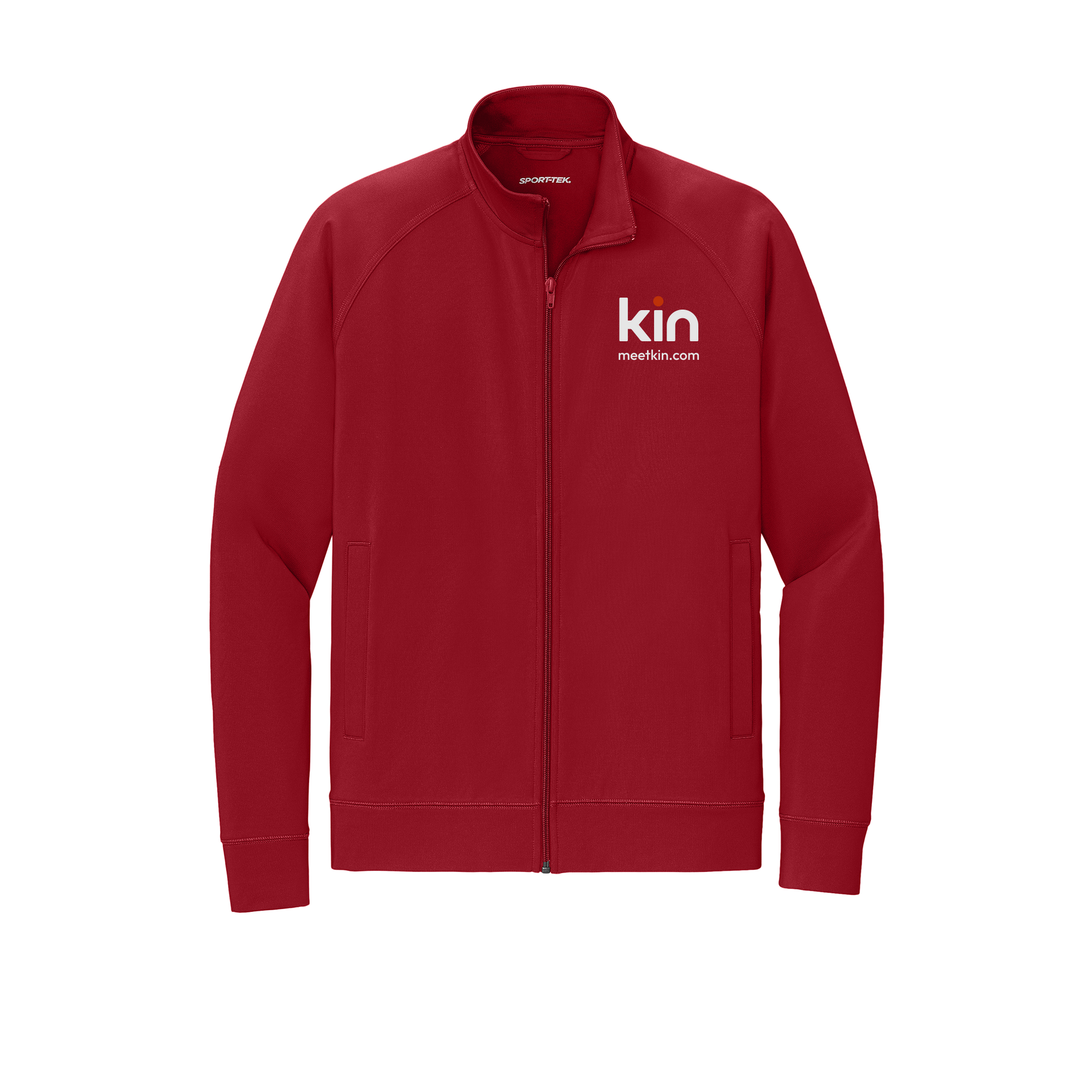 kin-sport-tek-mens-cadet-jacket-embroidery-leftchest-ST857-deepred-flat-front