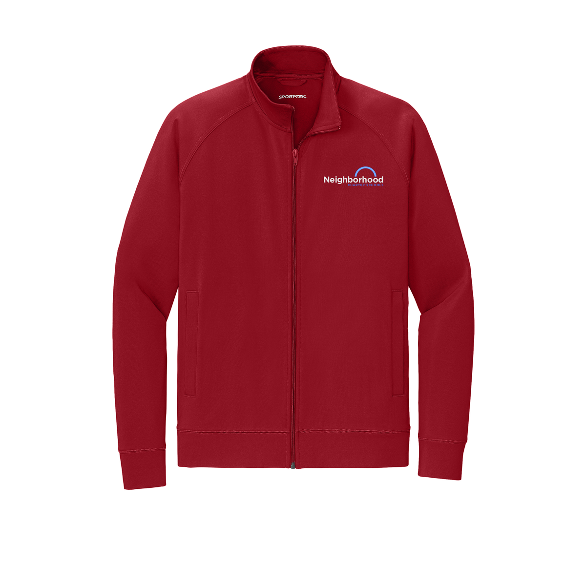 ncschools-sport-tek-mens-cadet-jacket-embroidery-leftchest-ST857-deepred-flat-front