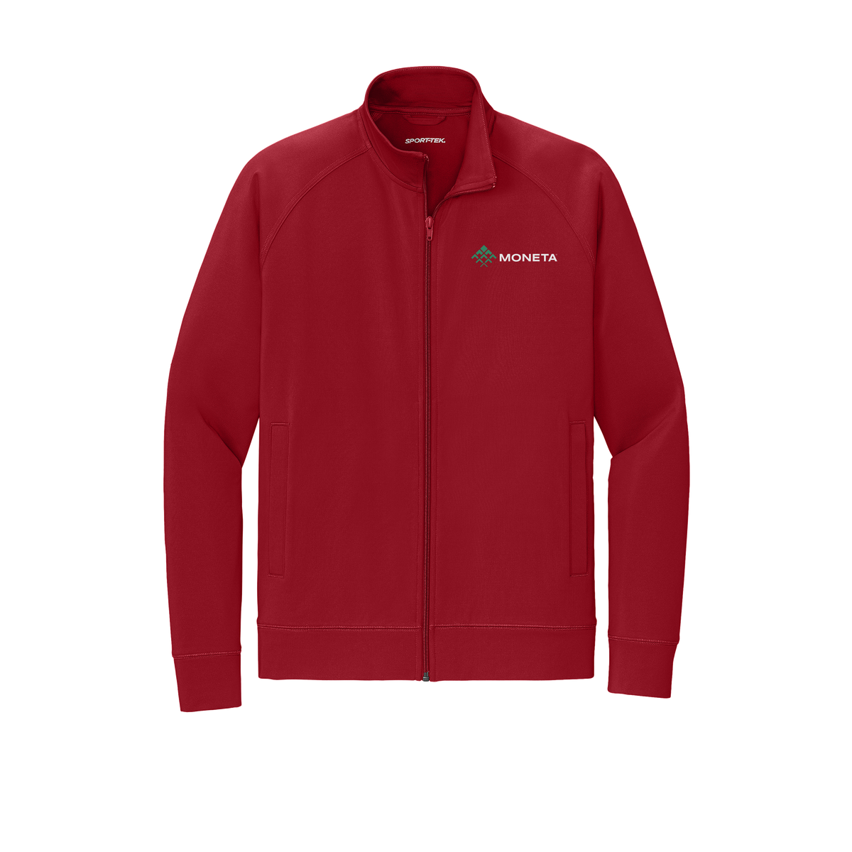 monetagroup-sport-tek-mens-cadet-jacket-embroidery-leftchest-ST857-deepred-flat-front