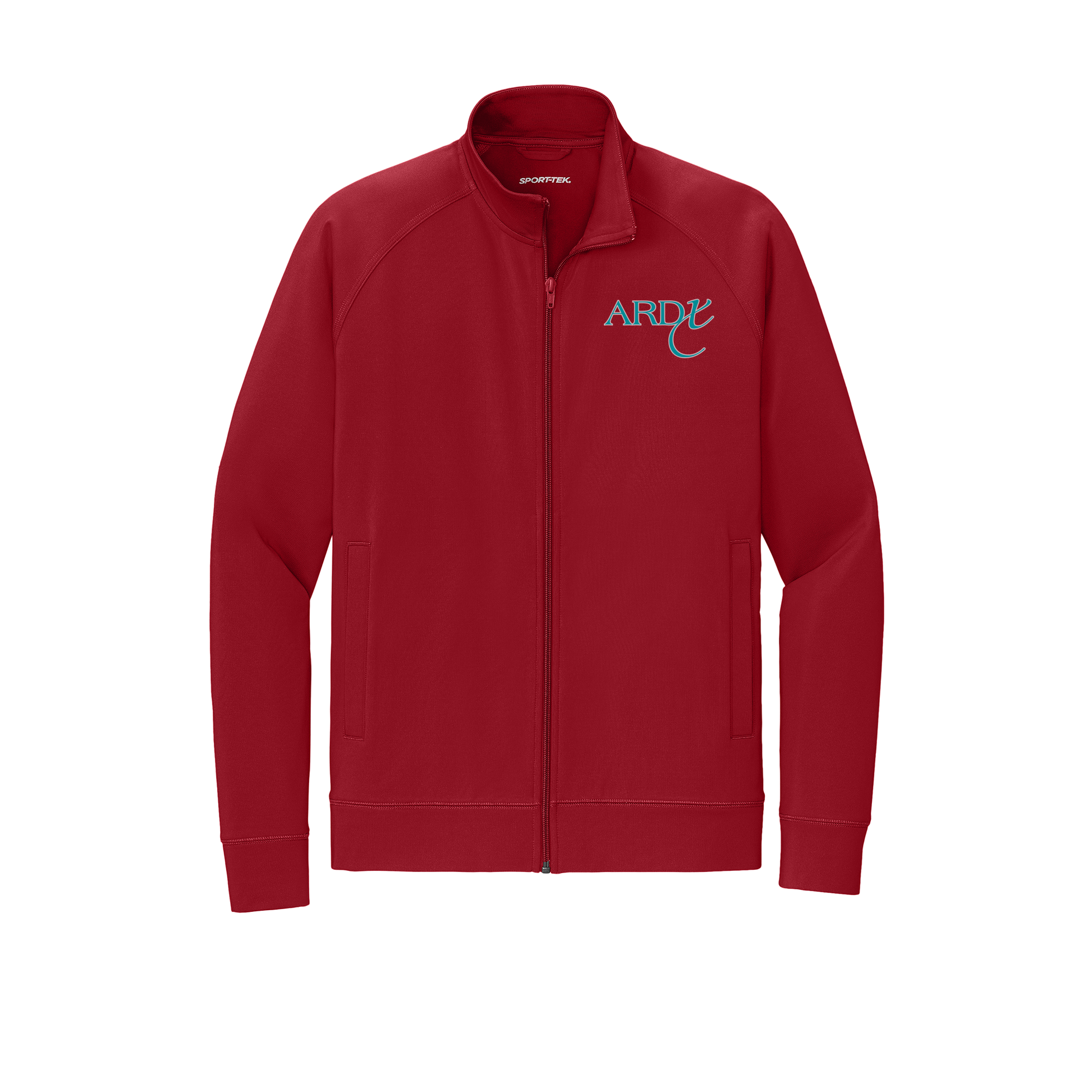 ardx-sport-tek-mens-cadet-jacket-embroidery-leftchest-ST857-deepred-flat-front