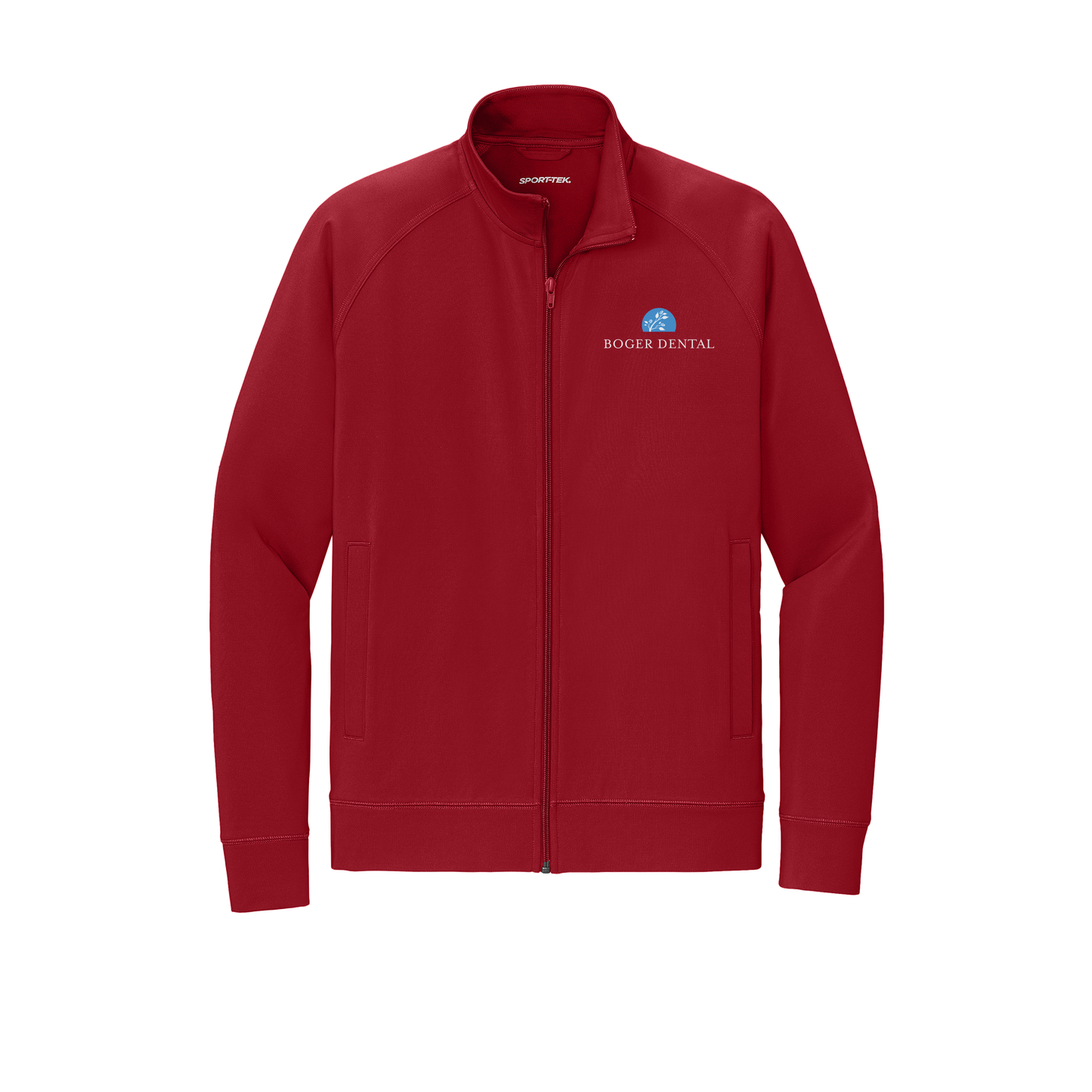 boger-dental-sport-tek-mens-cadet-jacket-embroidery-leftchest-ST857-deepred-flat-front
