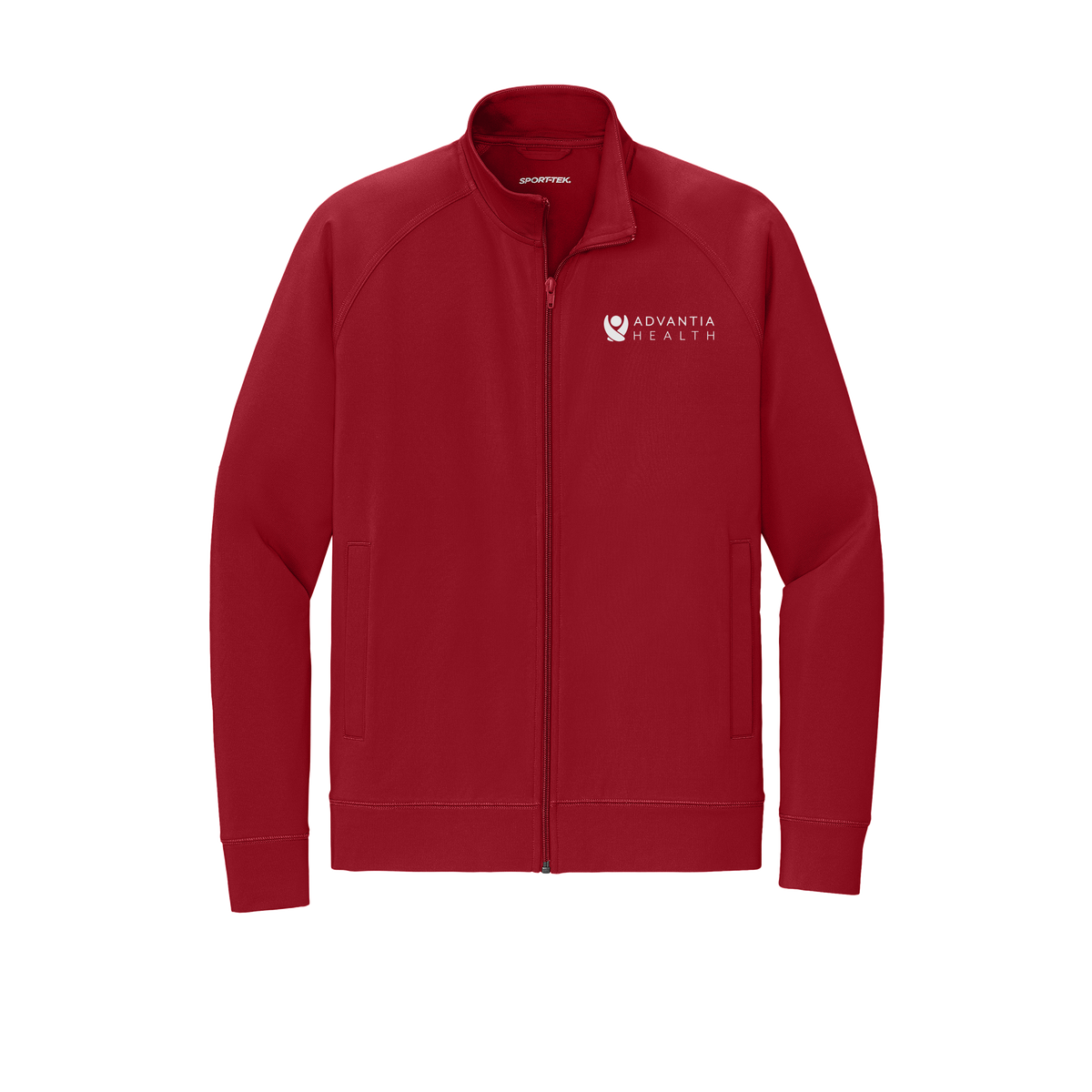 advantiahealth-sport-tek-mens-cadet-jacket-embroidery-leftchest-ST857-deepred-flat-front