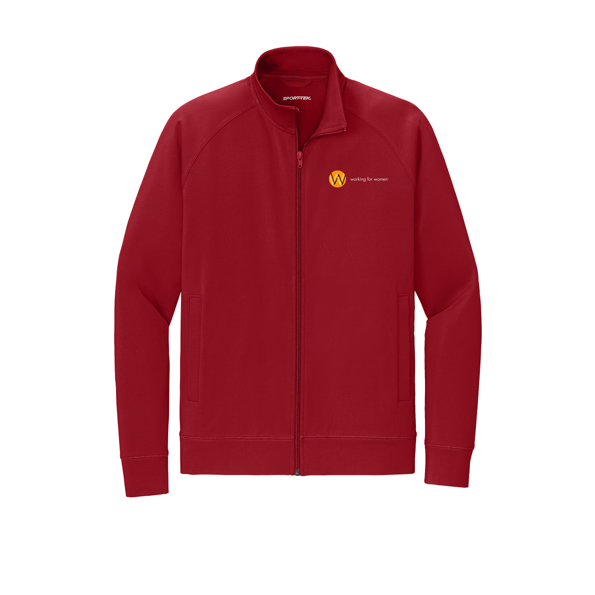 workingforwomen-sport-tek-mens-cadet-jacket-embroidery-leftchest-ST857-deepred-flat-front