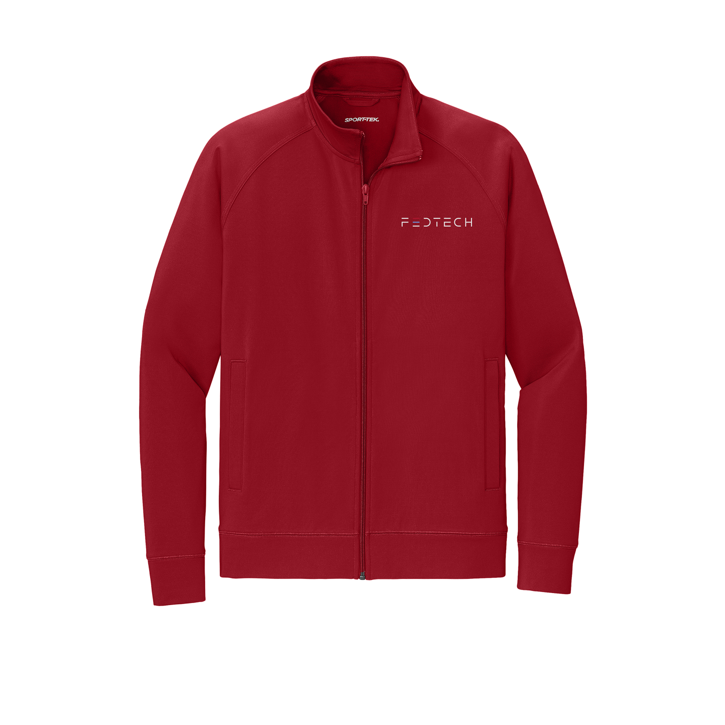 fedtech-sport-tek-mens-cadet-jacket-embroidery-leftchest-ST857-deepred-flat-front