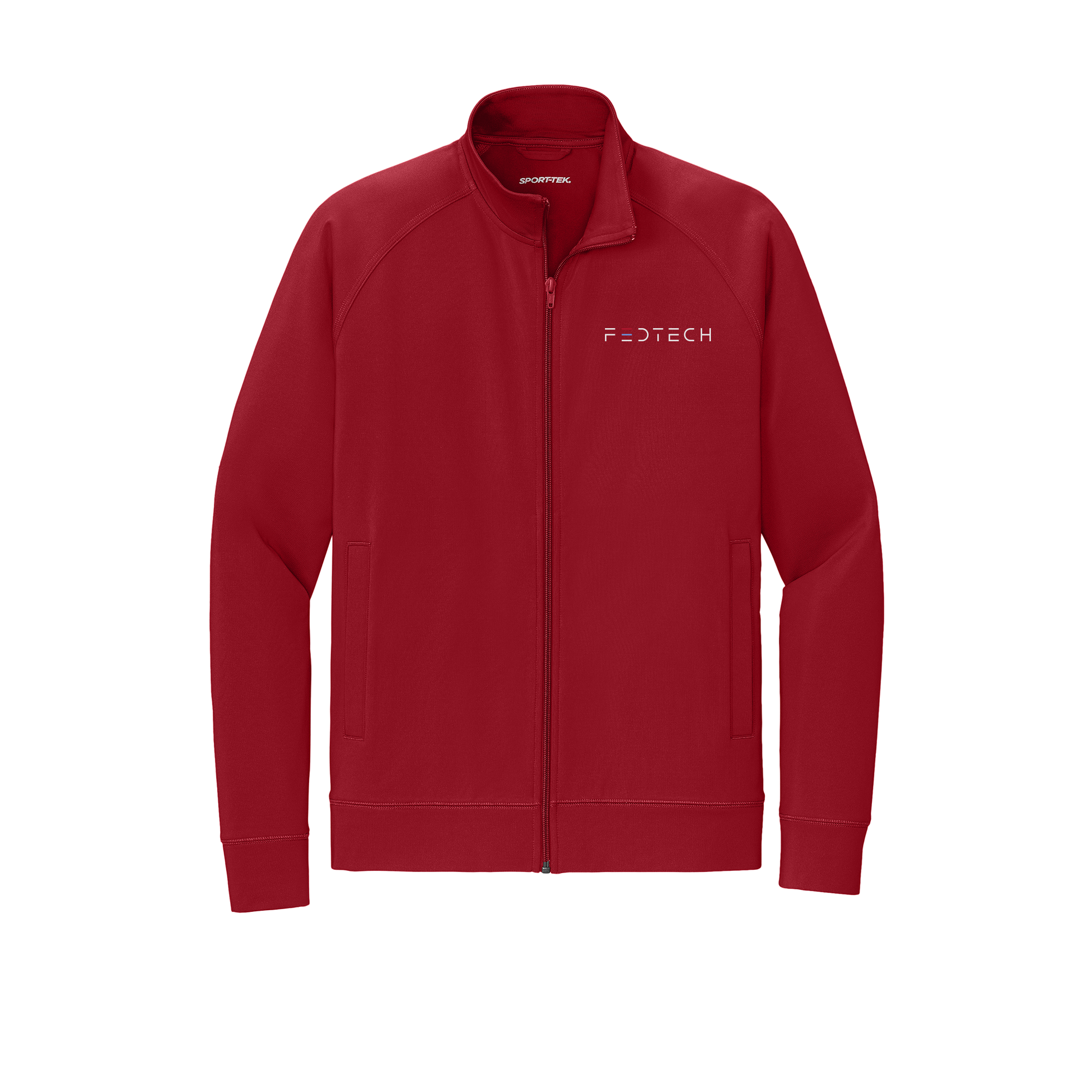 fedtech-sport-tek-mens-cadet-jacket-embroidery-leftchest-ST857-deepred-flat-front