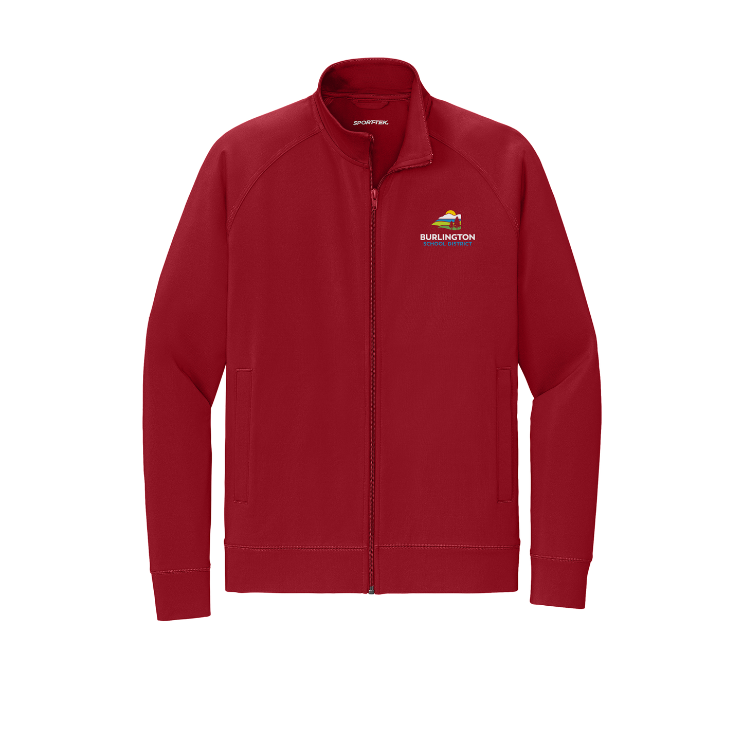 bsdvt-sport-tek-mens-cadet-jacket-embroidery-leftchest-ST857-deepred-flat-front