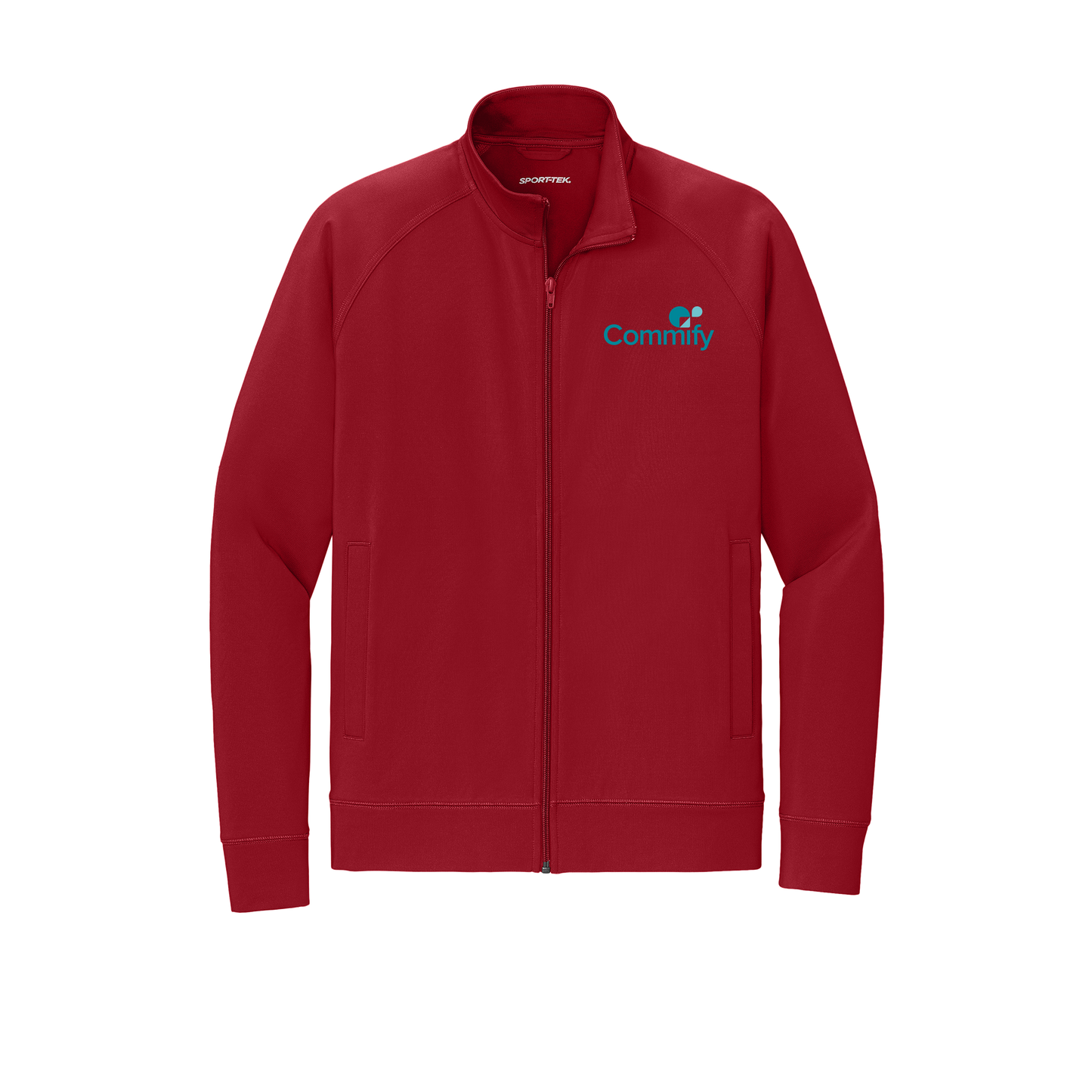 commify-sport-tek-mens-cadet-jacket-embroidery-leftchest-ST857-deepred-flat-front