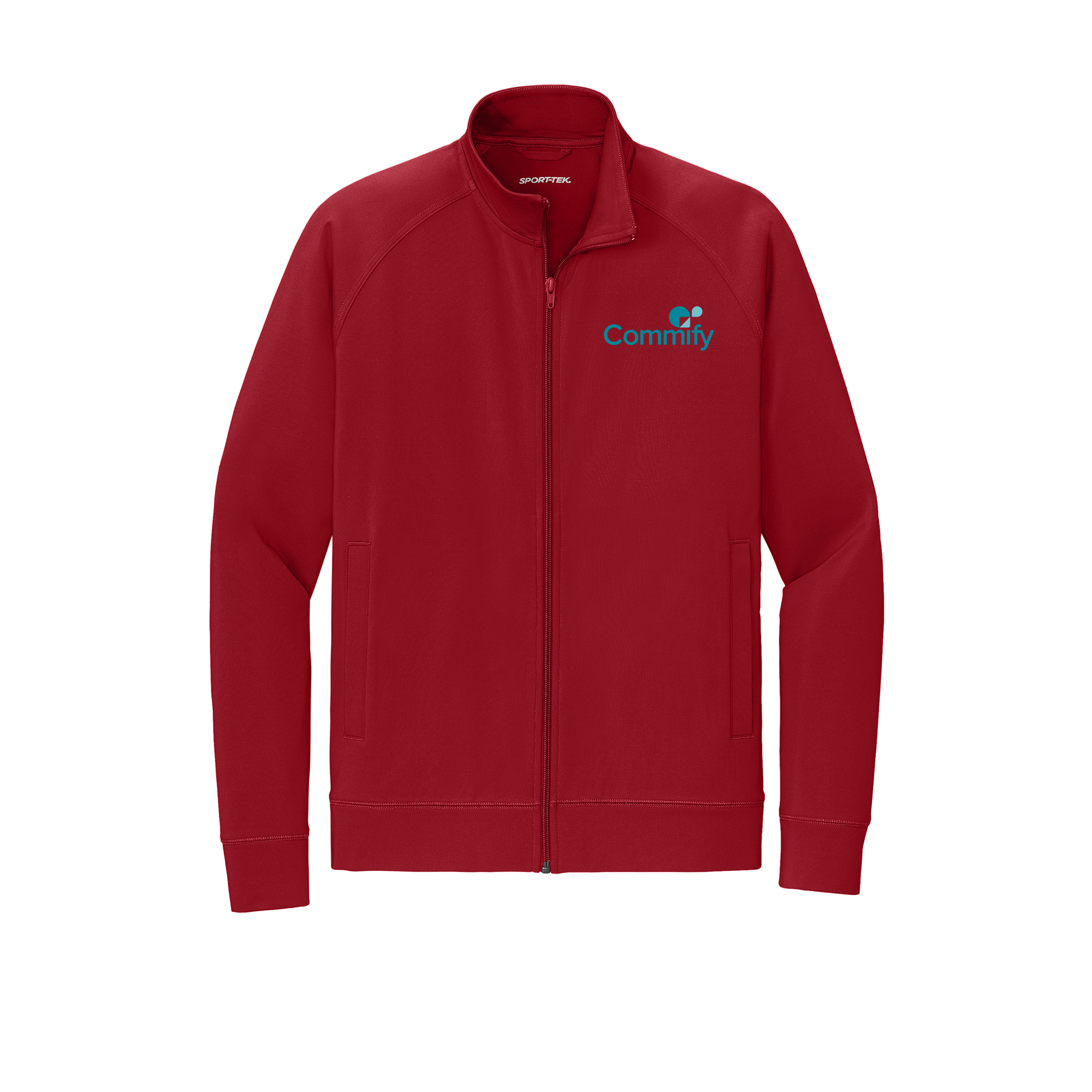 commify-sport-tek-mens-cadet-jacket-embroidery-leftchest-ST857-deepred-flat-front