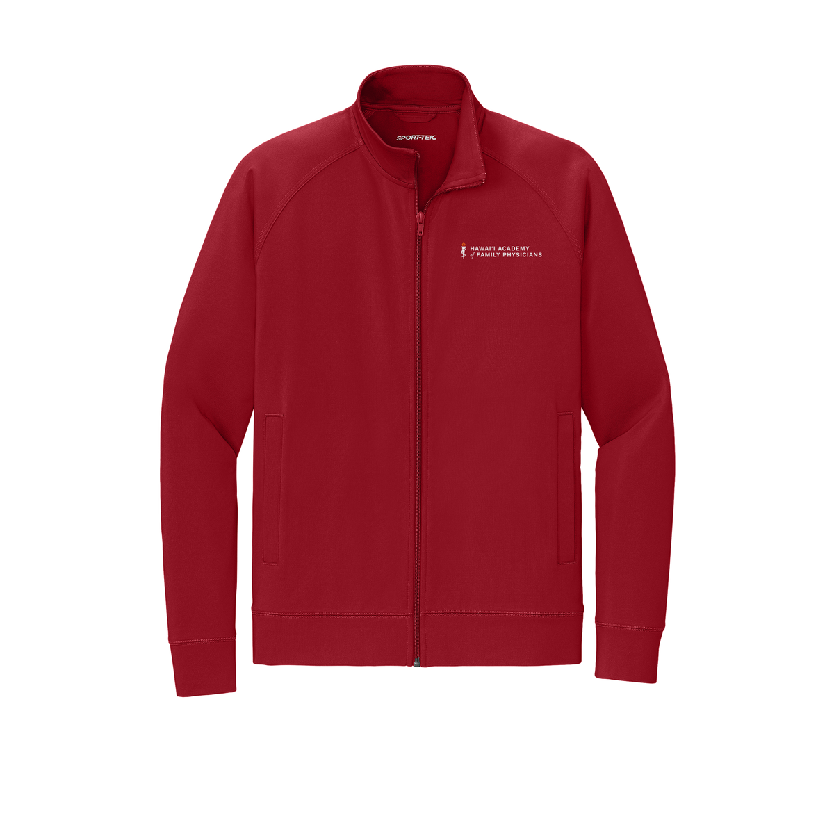 hafp-sport-tek-mens-cadet-jacket-embroidery-leftchest-ST857-deepred-flat-front