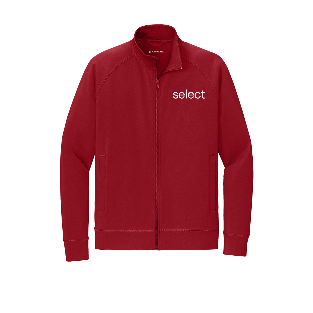 meetselect-sport-tek-mens-cadet-jacket-embroidery-leftchest-ST857-deepred-flat-front