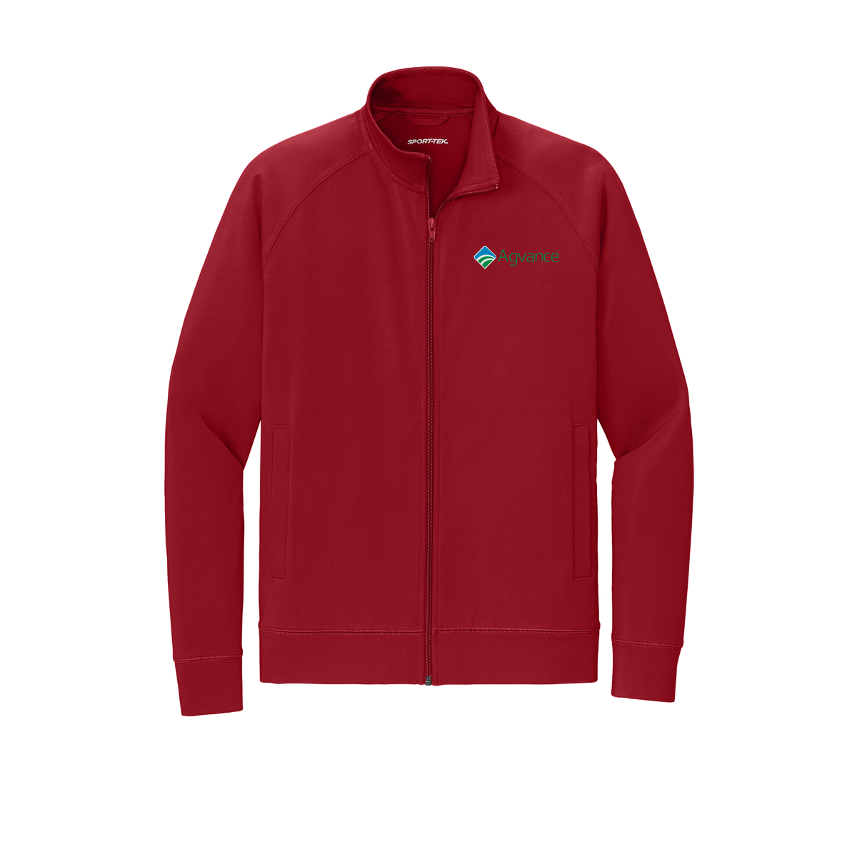 agvance-sport-tek-mens-cadet-jacket-embroidery-leftchest-ST857-deepred-flat-front