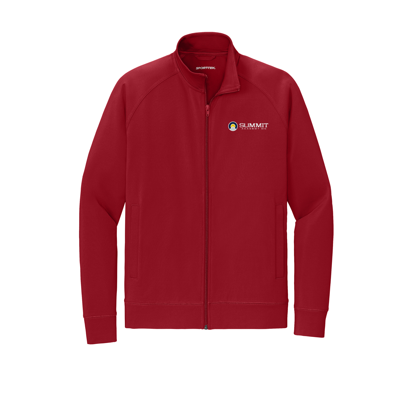 saoic-sport-tek-mens-cadet-jacket-embroidery-leftchest-ST857-deepred-flat-front