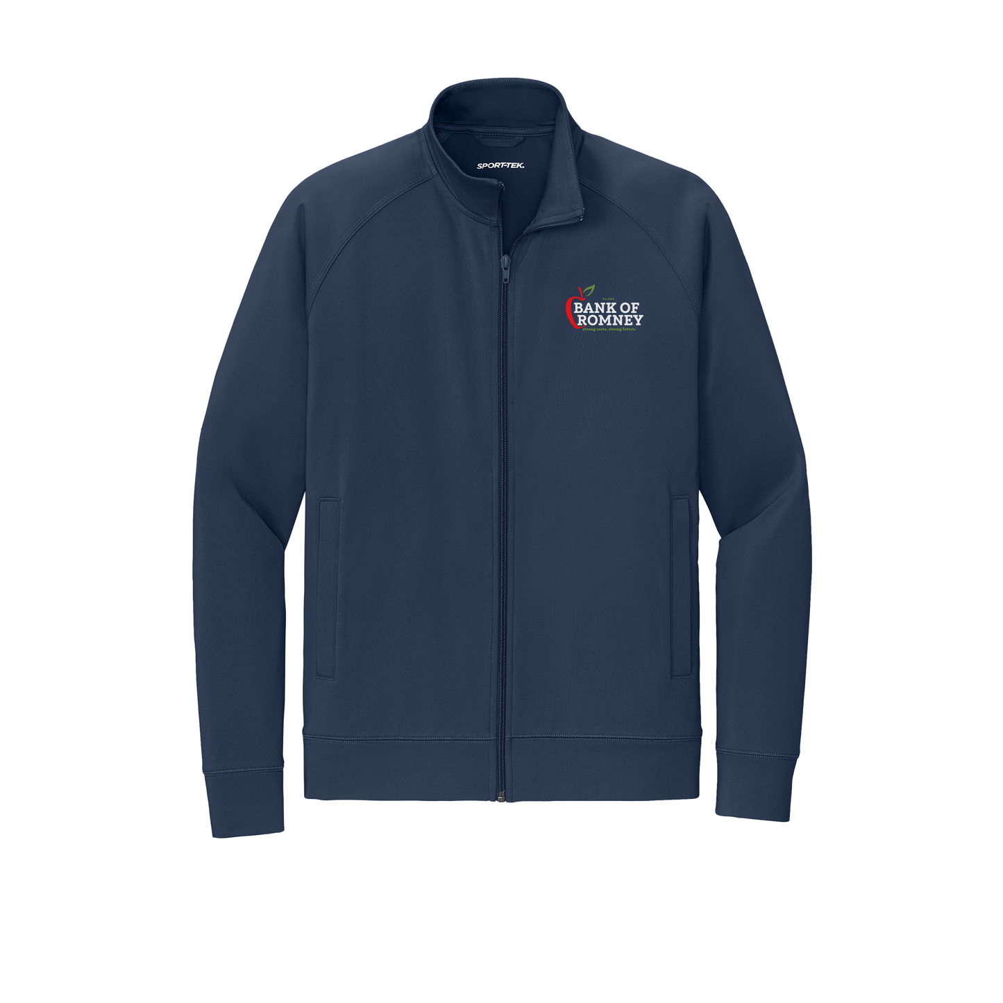 bankofromney-sport-tek-mens-cadet-jacket-embroidery-leftchest-ST857-truenavy-flat-front