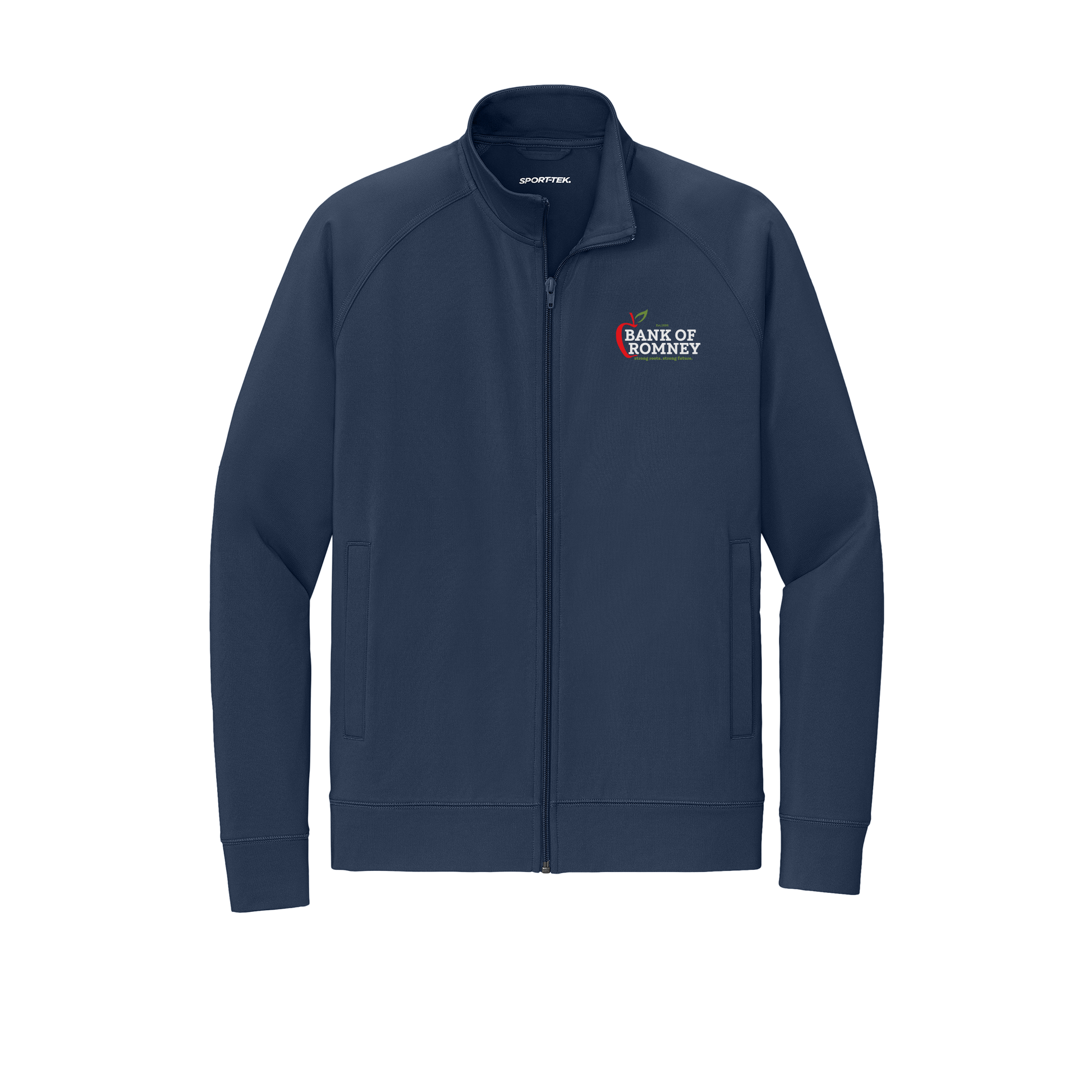 bankofromney-sport-tek-mens-cadet-jacket-embroidery-leftchest-ST857-truenavy-flat-front