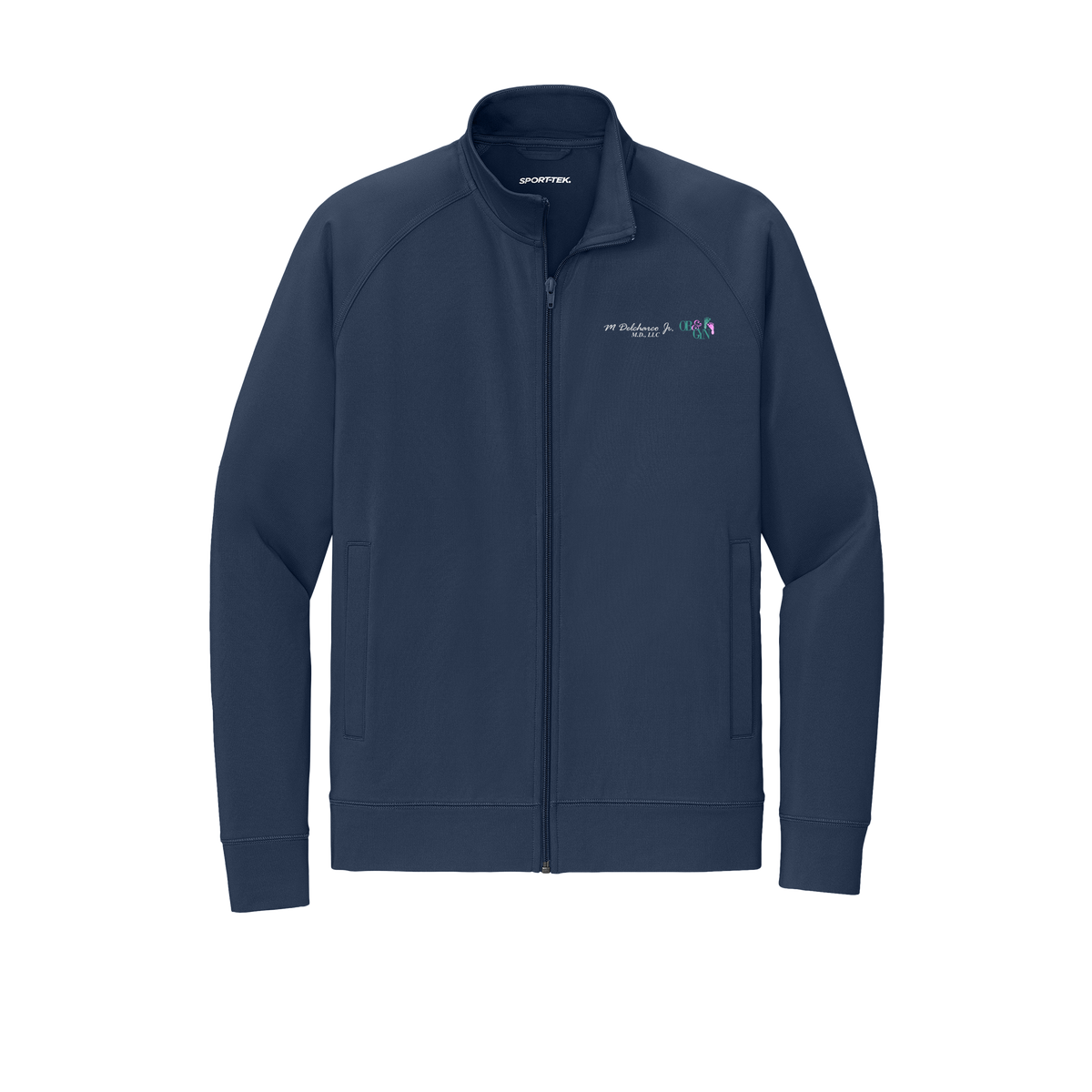 delcharco-sport-tek-mens-cadet-jacket-embroidery-leftchest-ST857-truenavy-flat-front