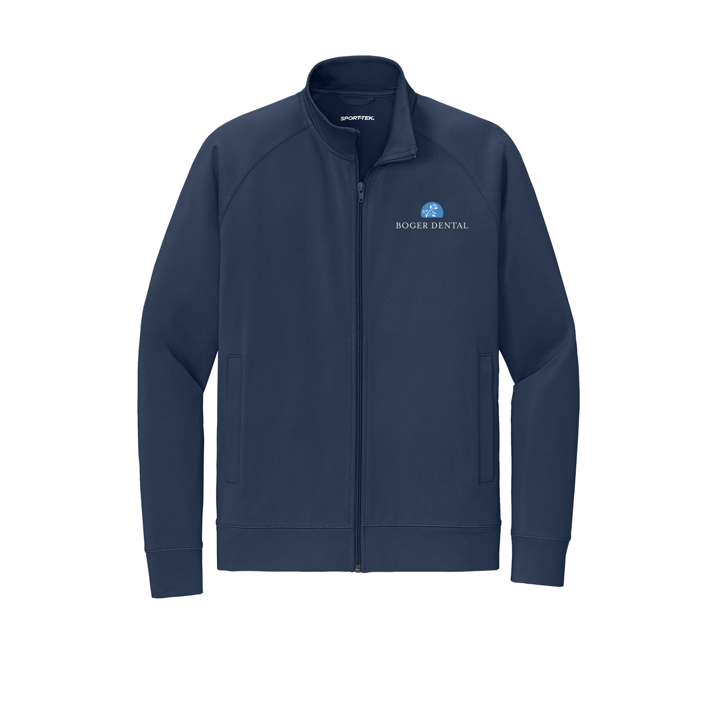 boger-dental-sport-tek-mens-cadet-jacket-embroidery-leftchest-ST857-truenavy-flat-front