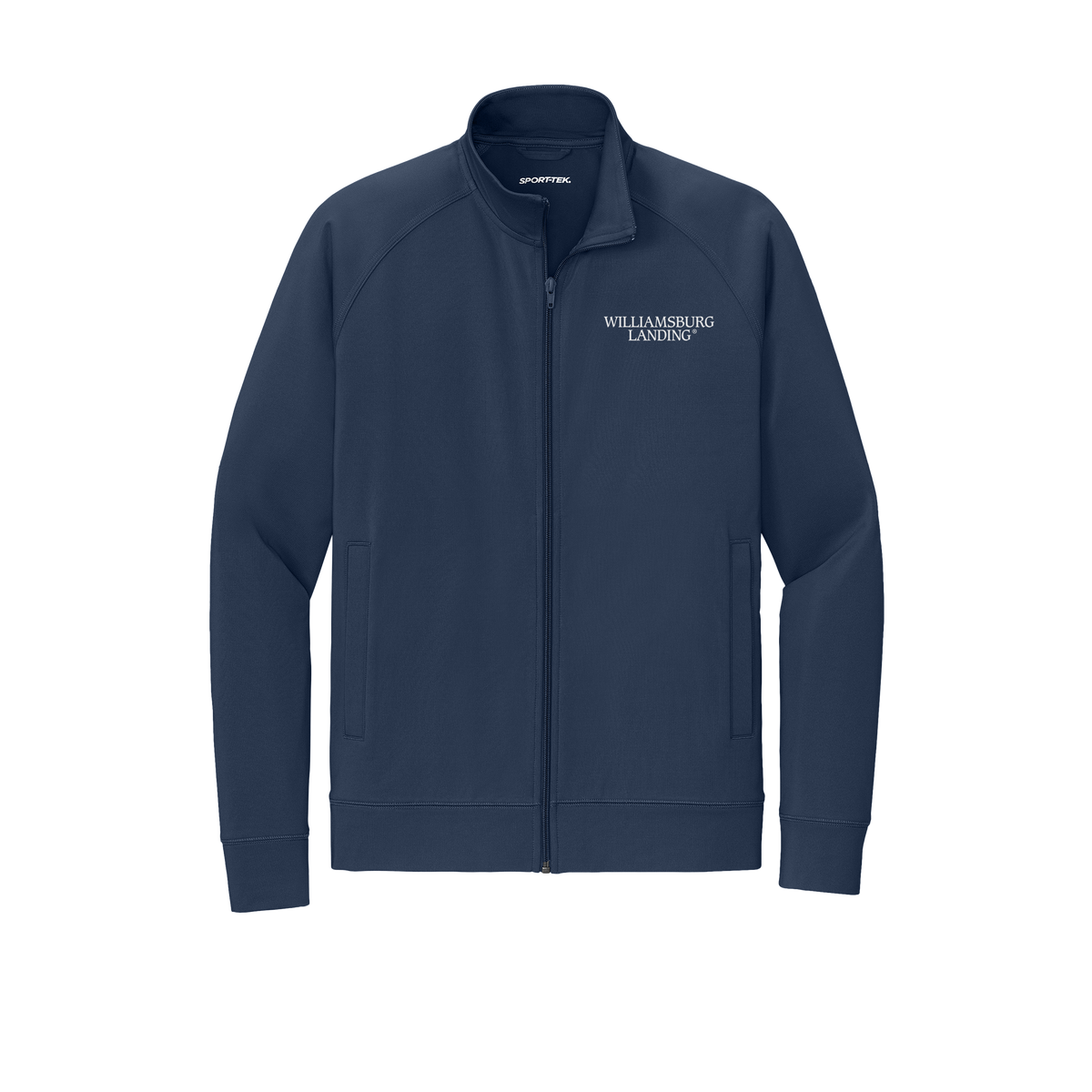 williamsburglanding-sport-tek-mens-cadet-jacket-embroidery-leftchest-ST857-truenavy-flat-front